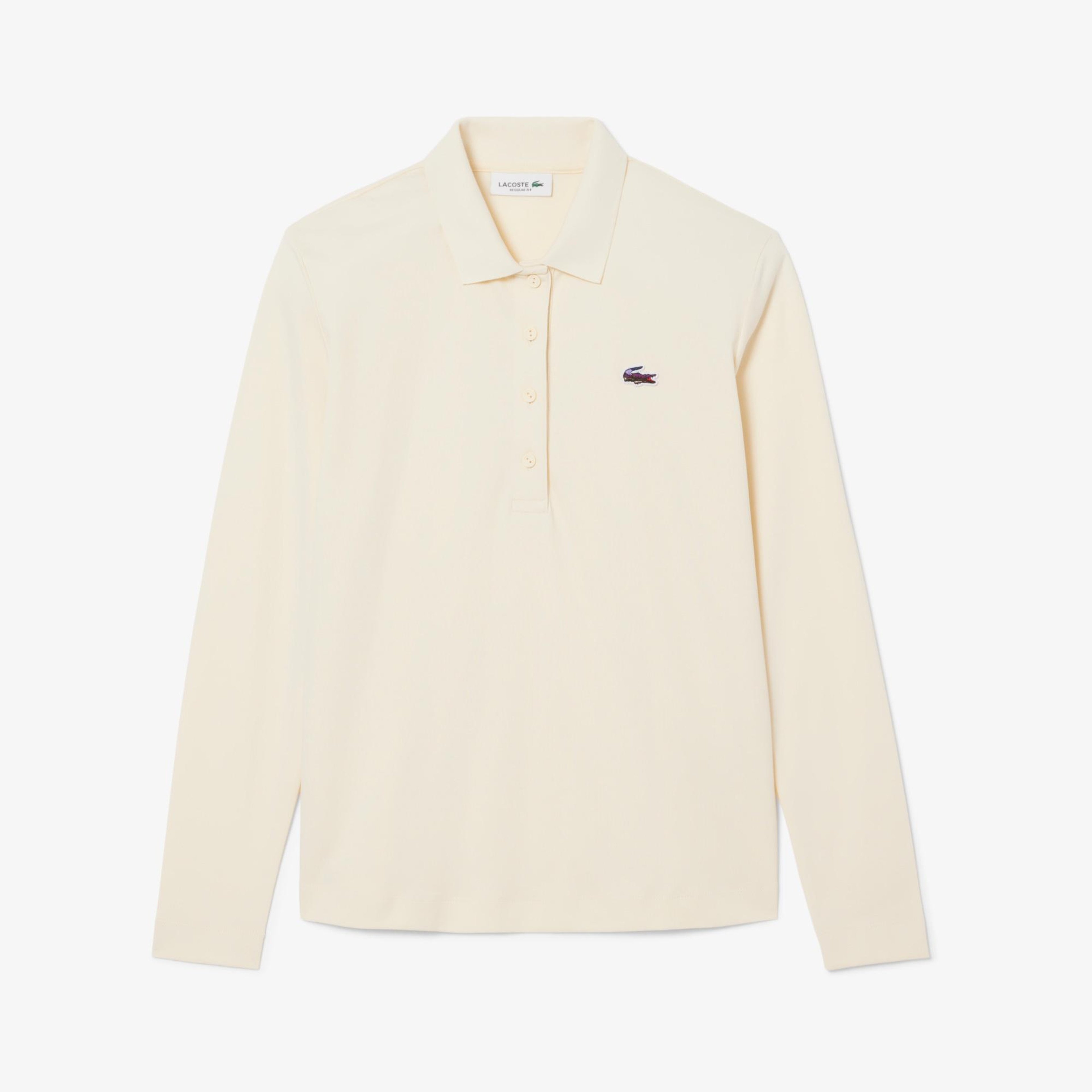 Kadın Regular Fit Uzun Kollu Krem Polo