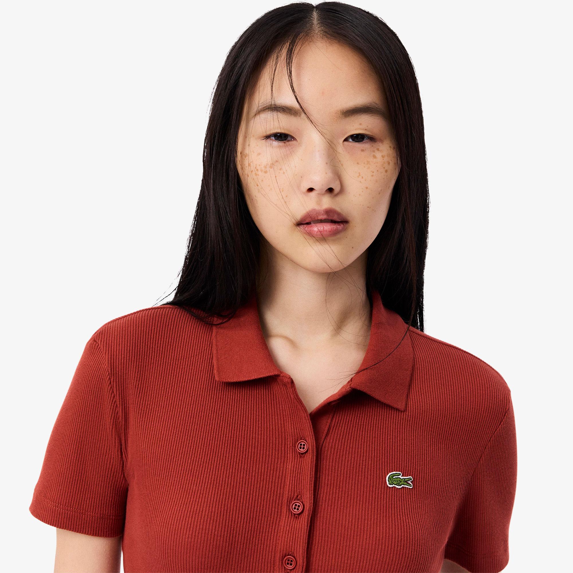 L.12.D Kadın Slim Fit Organik Pamuk Kırmızı Polo