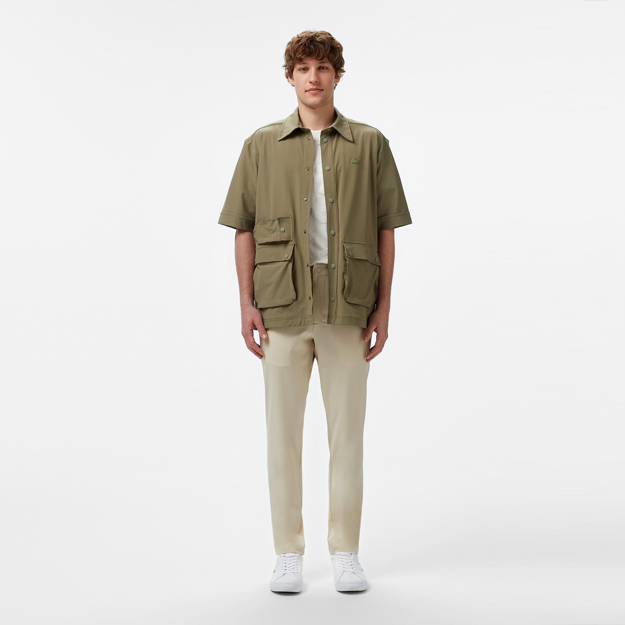 Erkek Relaxed Fit Kısa Kollu Haki Gömlek