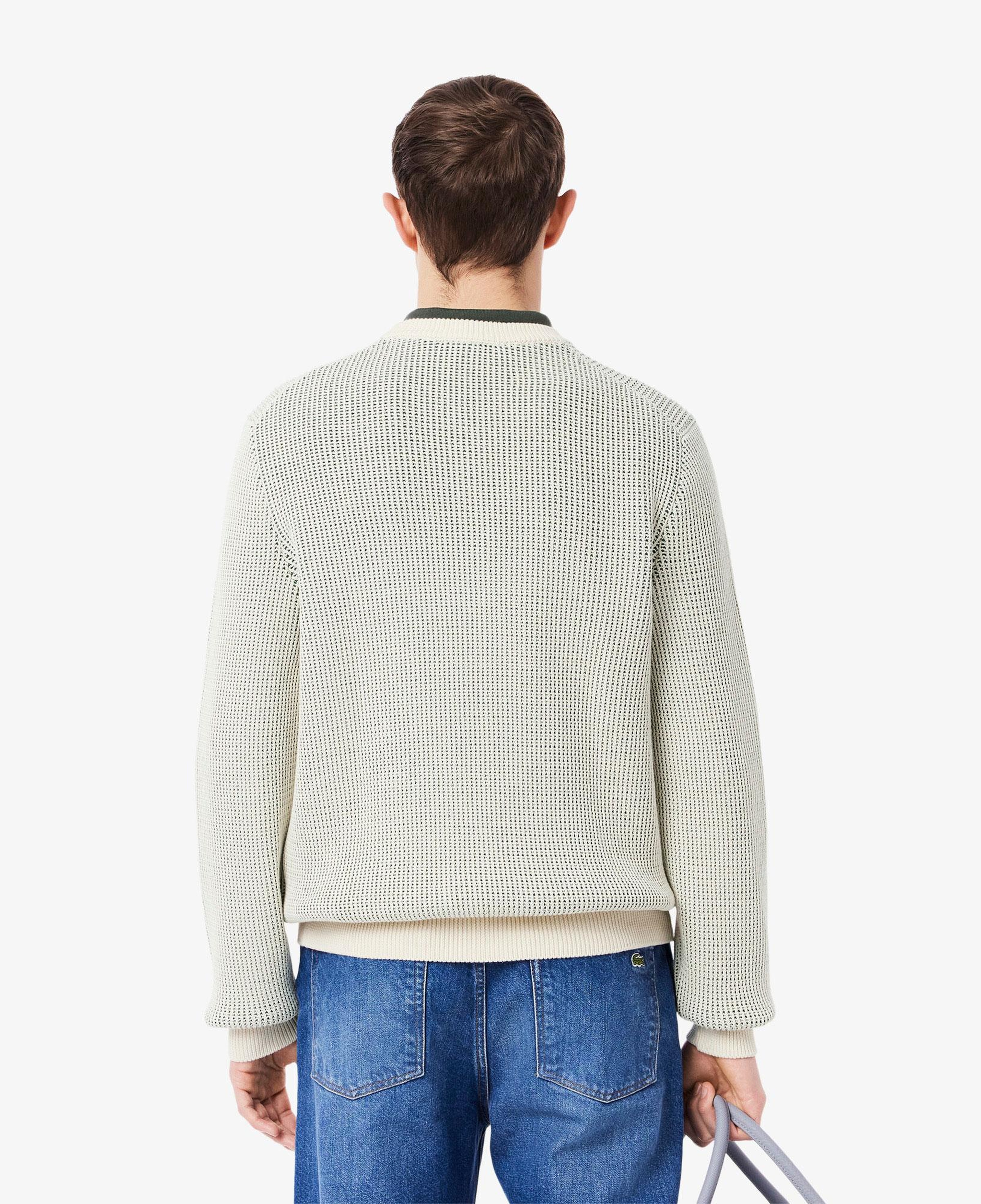 Erkek Classic Fit Bisiklet Yaka Desenli Krem Kazak