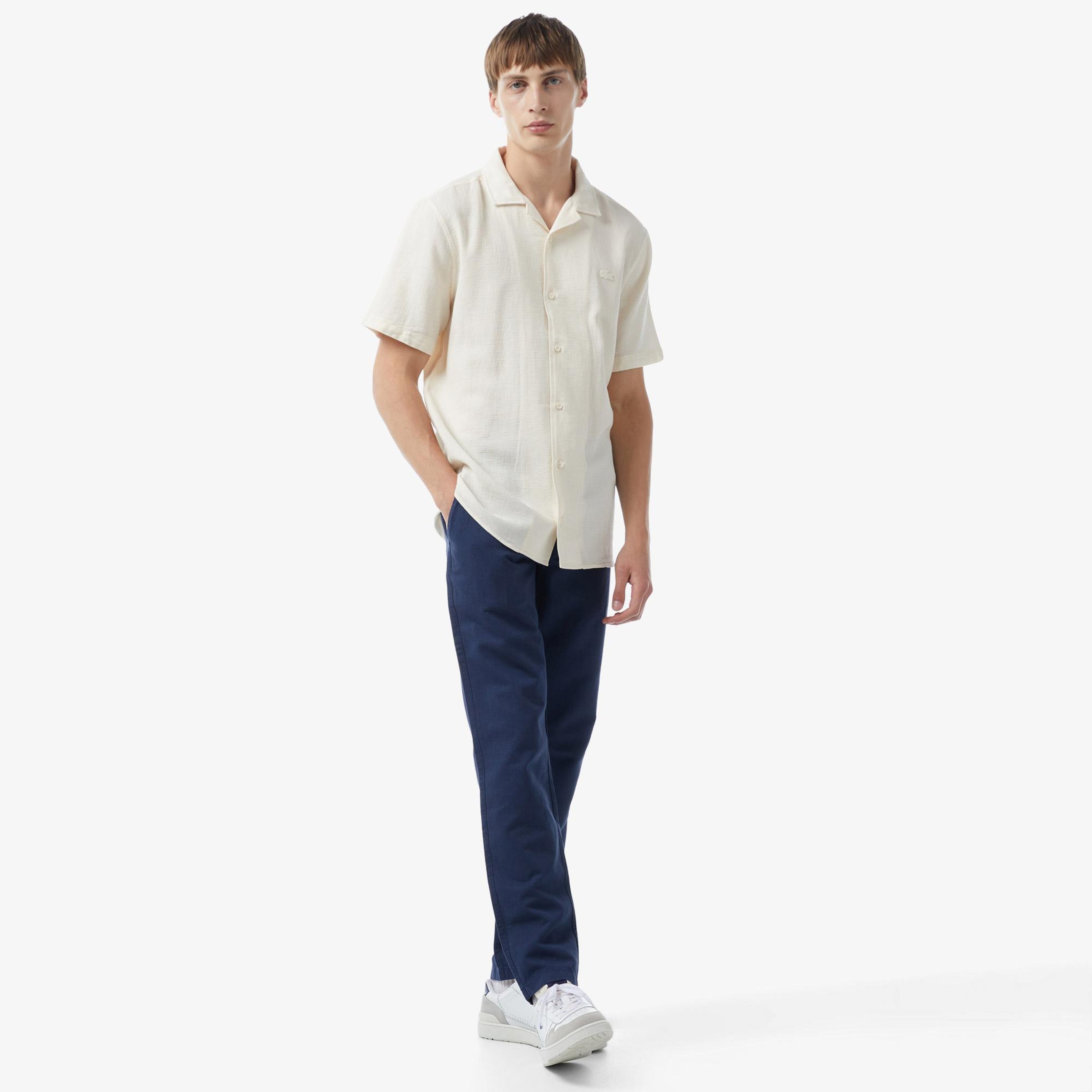 Erkek Regular Fit Kısa Kollu Krem Gömlek