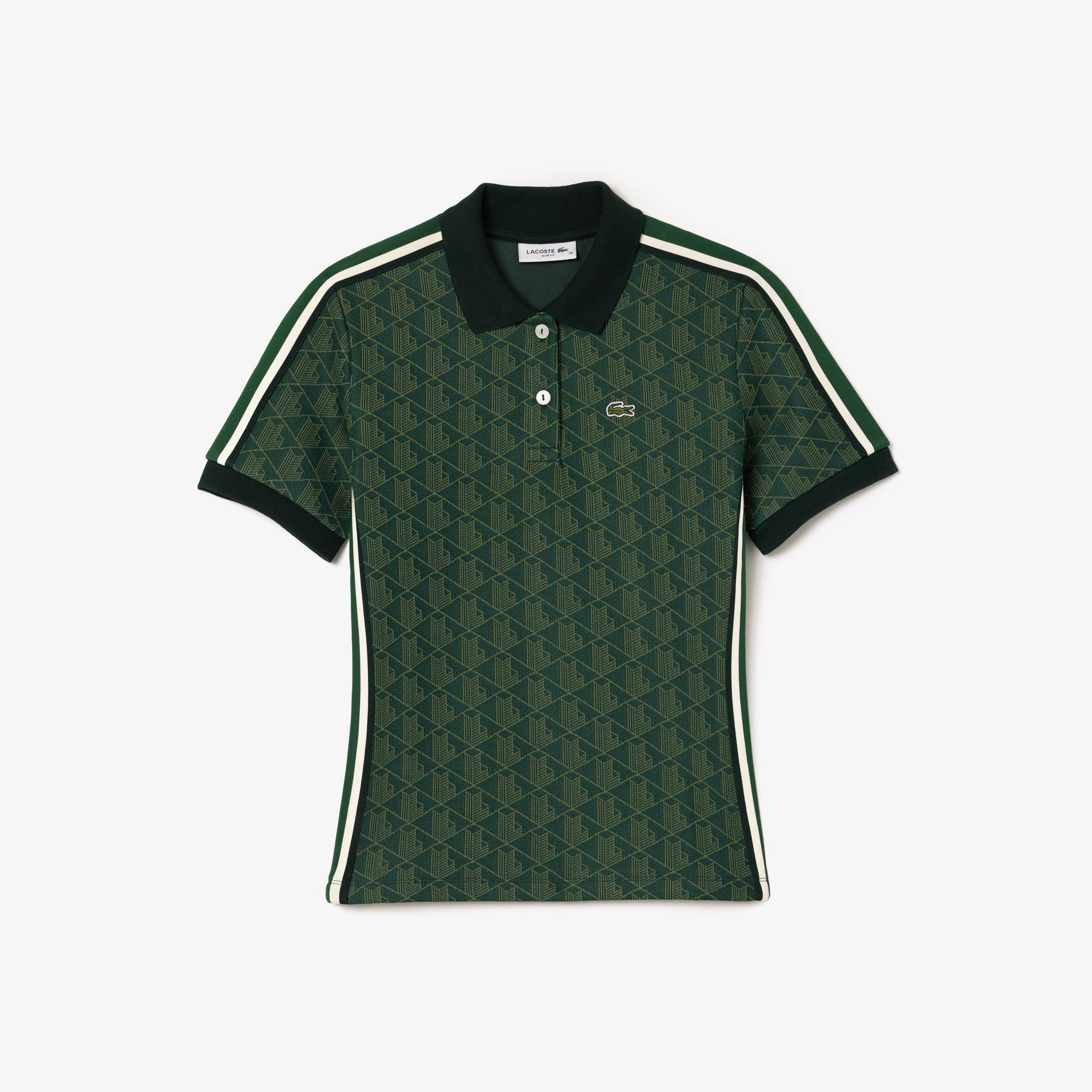 Lacoste Slim Fit Monogram Kadın Yeşil Polo