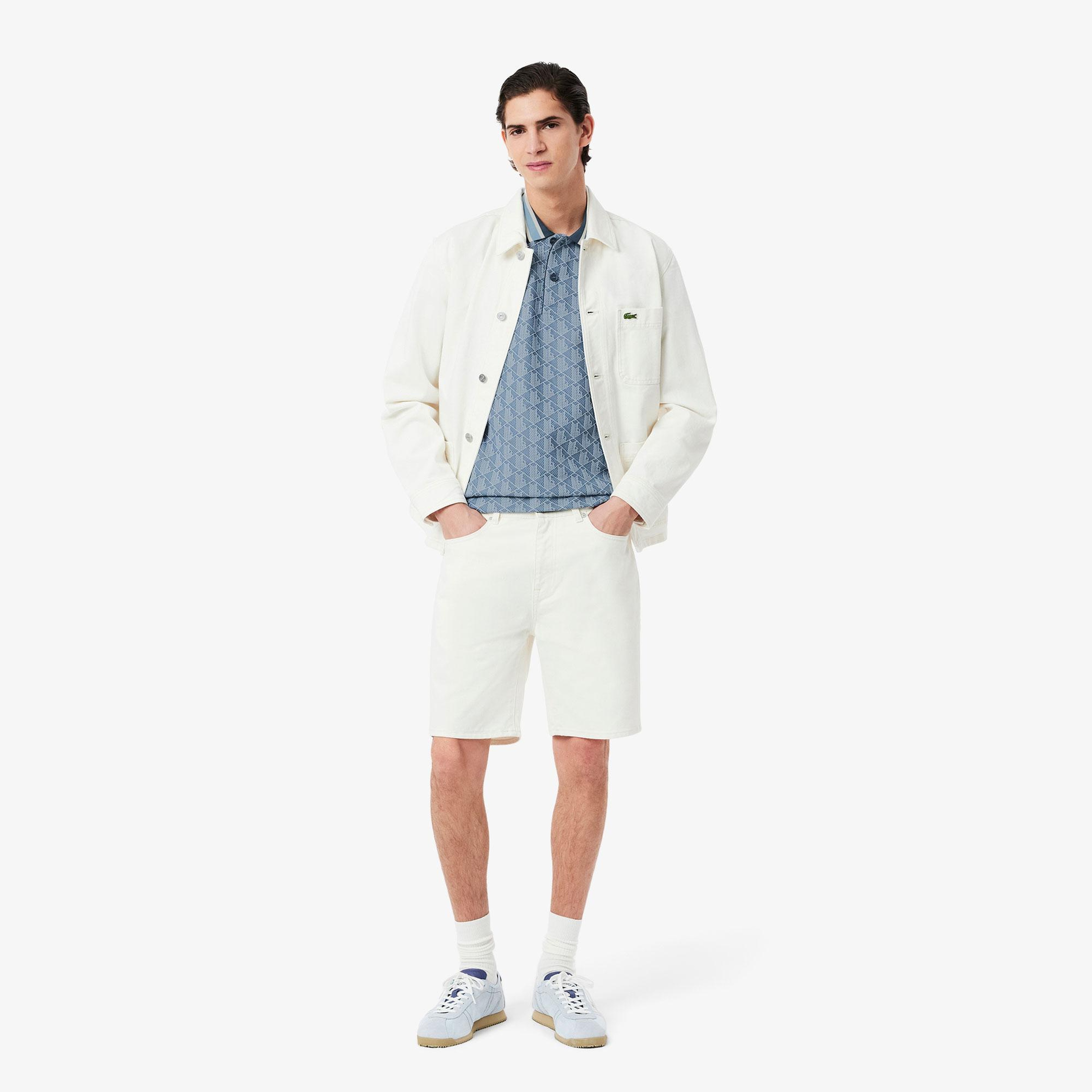 Erkek Classic Fit Monogram Mavi Polo