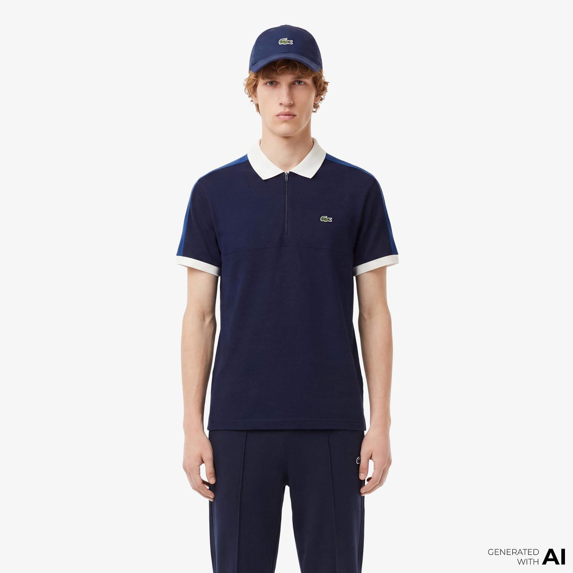 Erkek Regular Fit Renk Bloklu Lacivert Polo