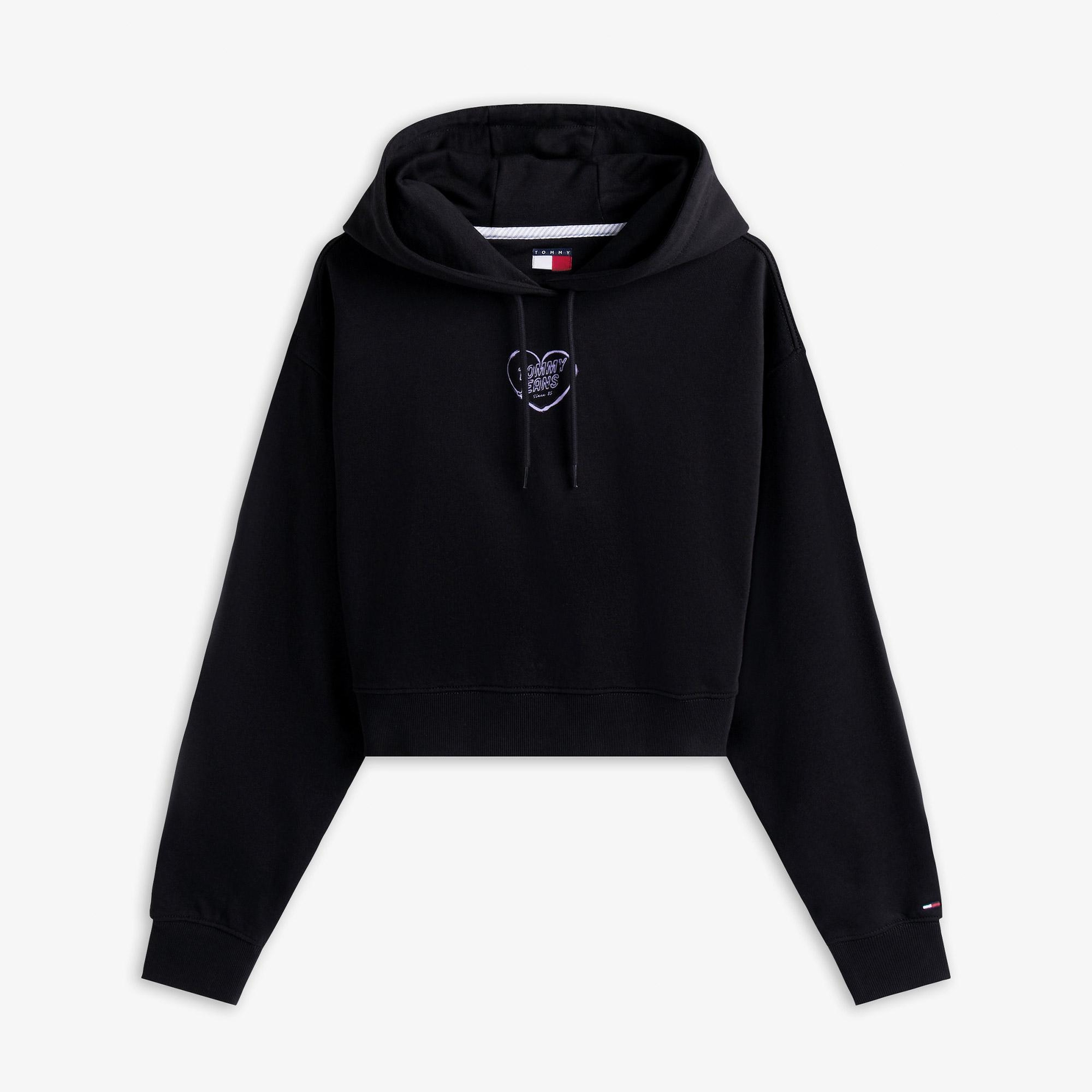 Tommy Jeans Crop Heart Slim Kadın Siyah Sweatshirt