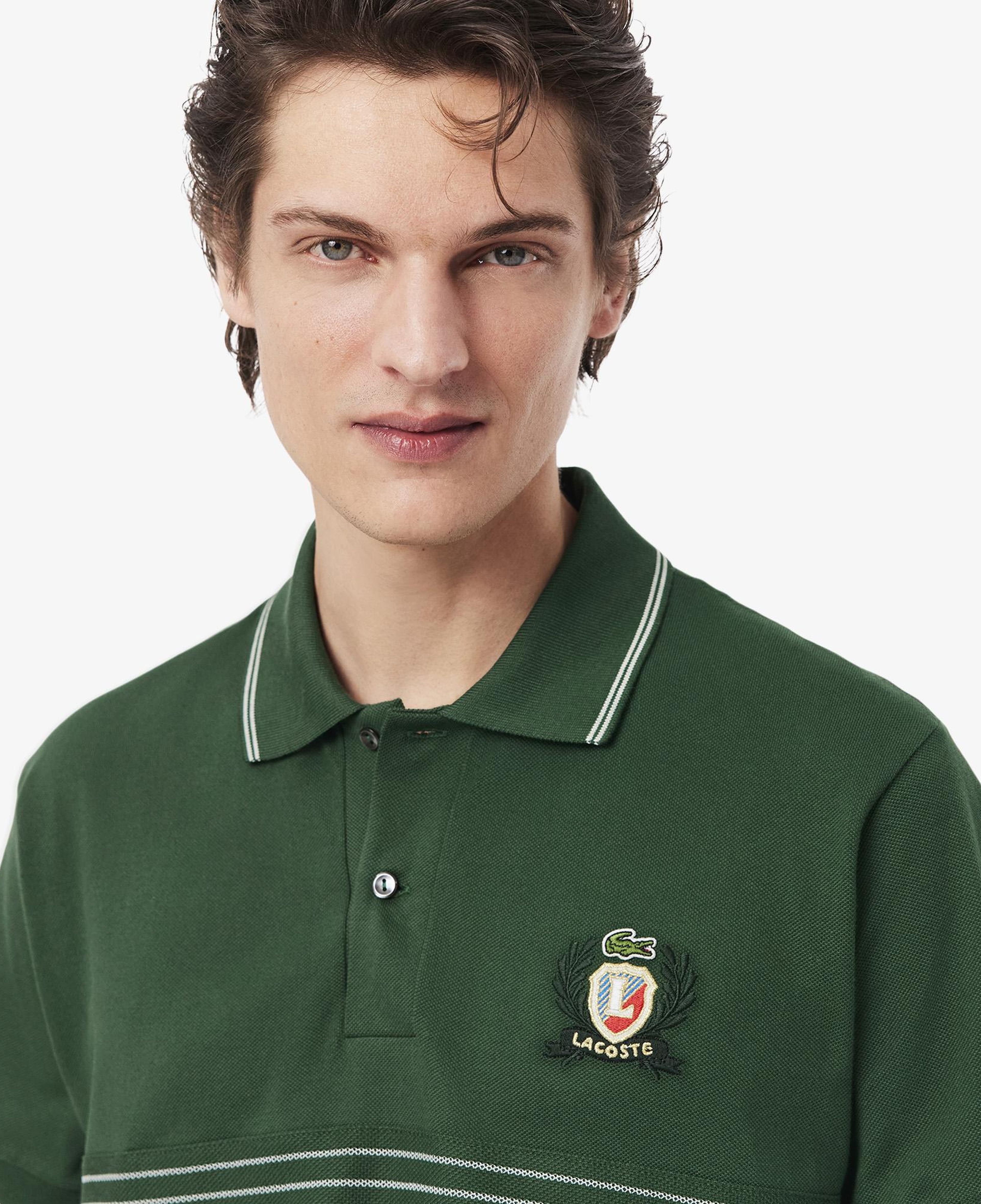 Erkek Classic Fit Çizgili Yeşil Polo