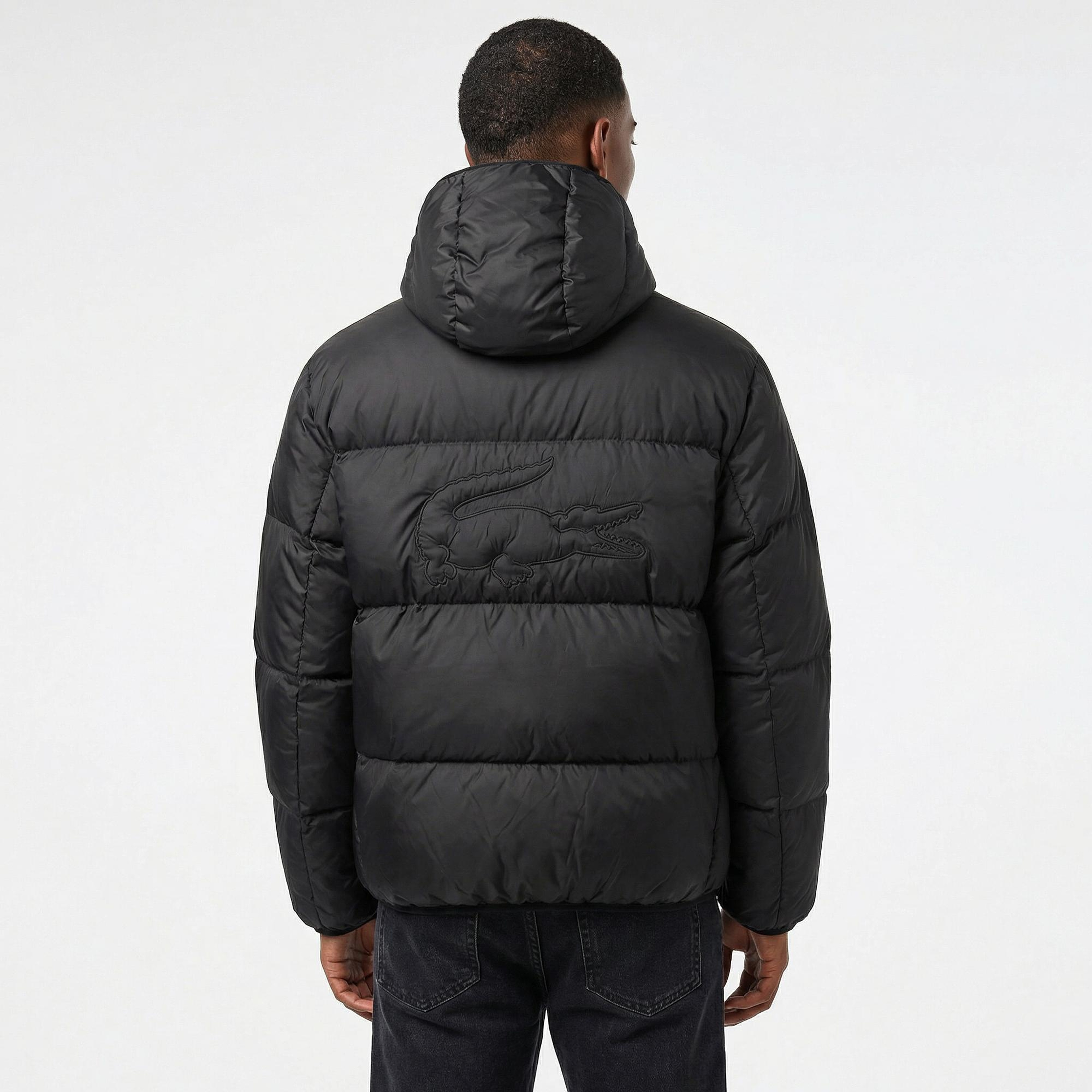 Erkek Relaxed Fit Kapüşonlu Siyah Şişme Mont