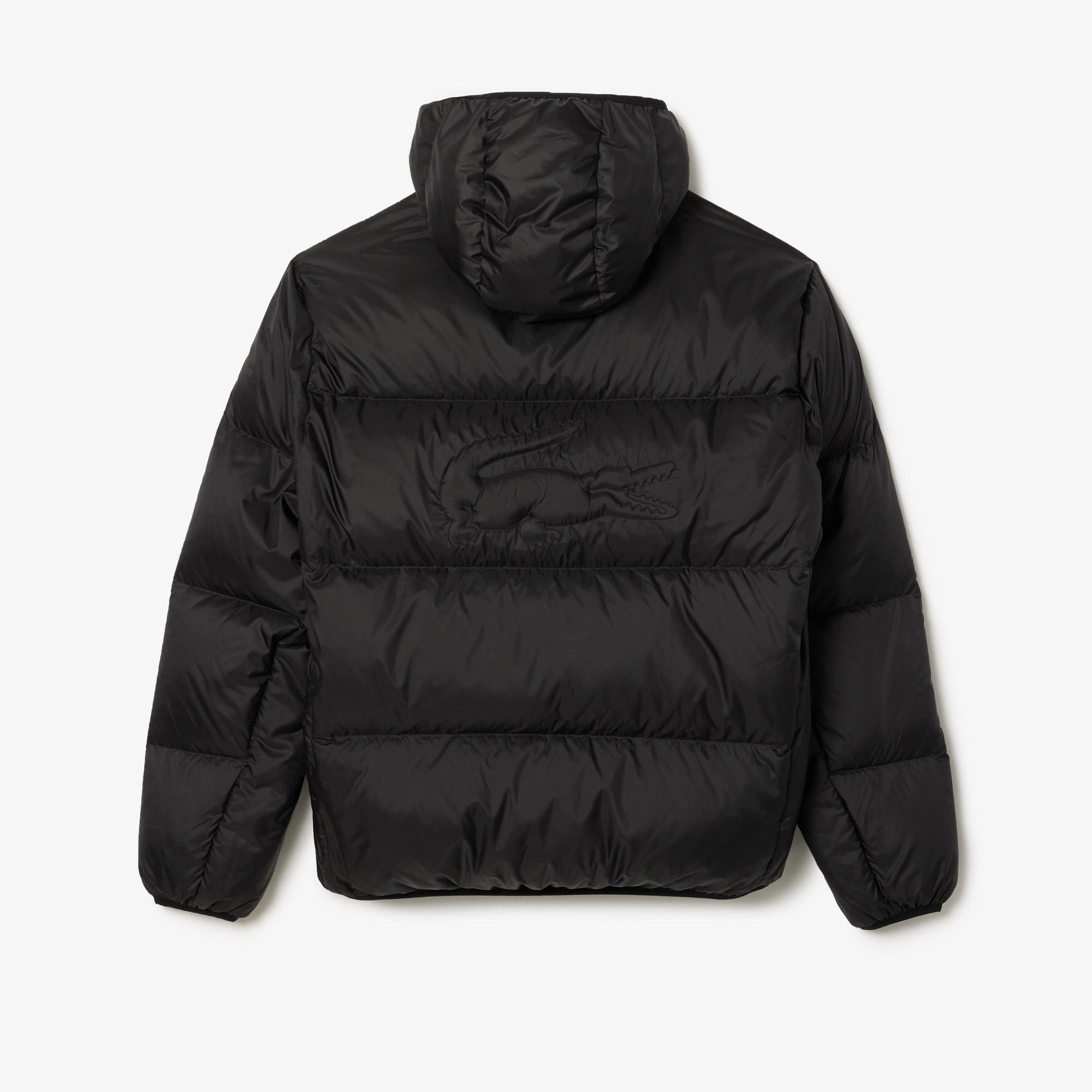 Erkek Relaxed Fit Kapüşonlu Siyah Şişme Mont