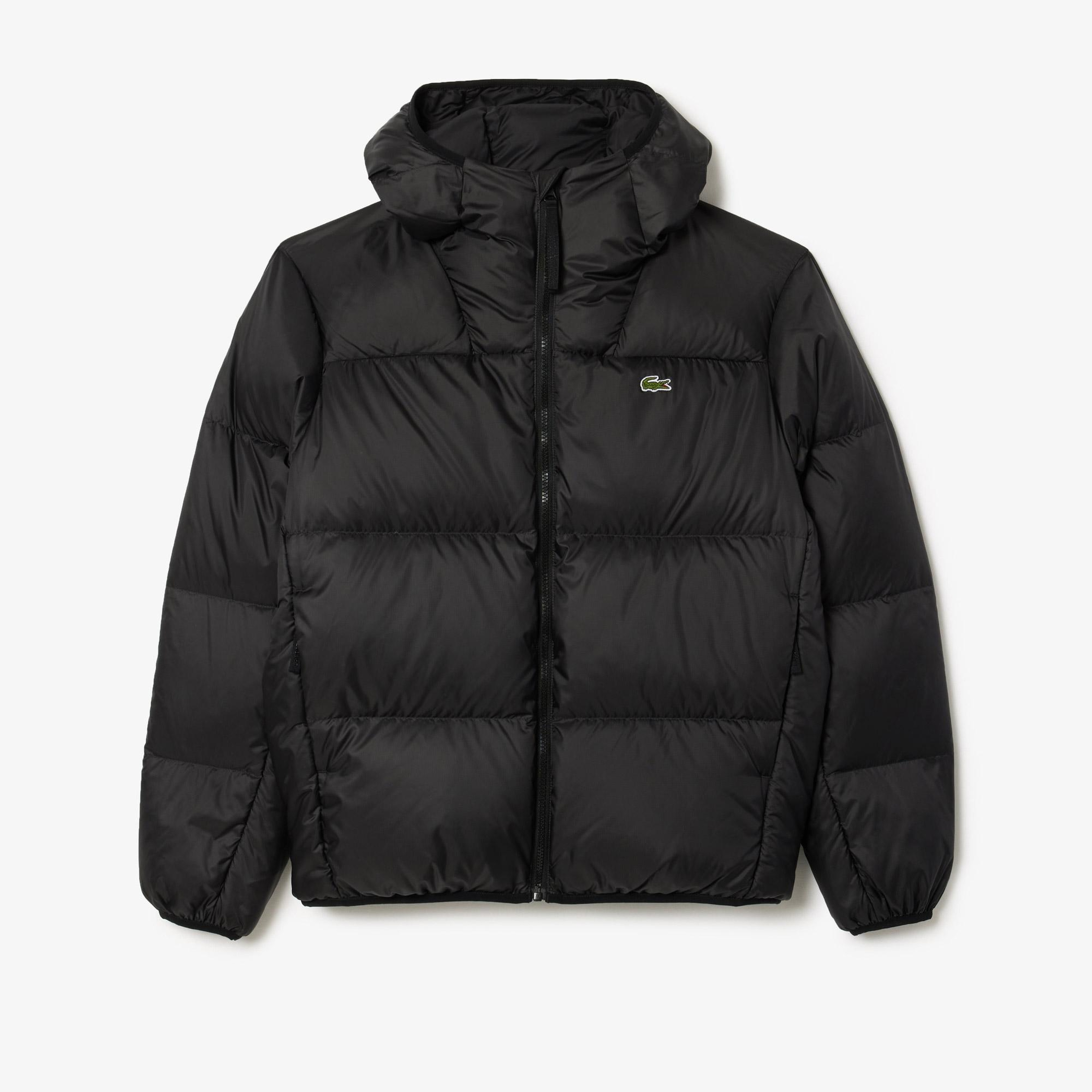 Erkek Relaxed Fit Kapüşonlu Siyah Şişme Mont