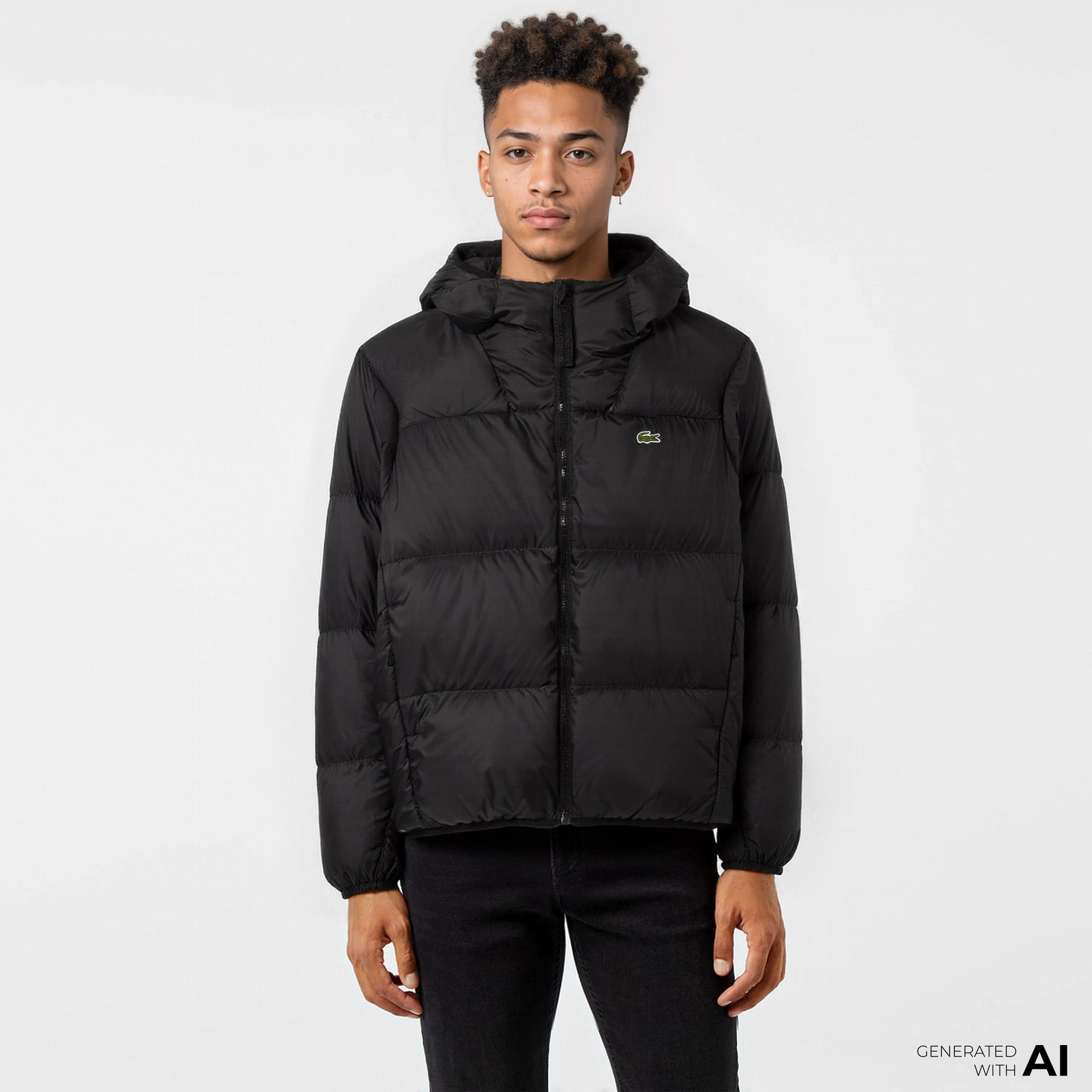 Erkek Relaxed Fit Kapüşonlu Siyah Şişme Mont