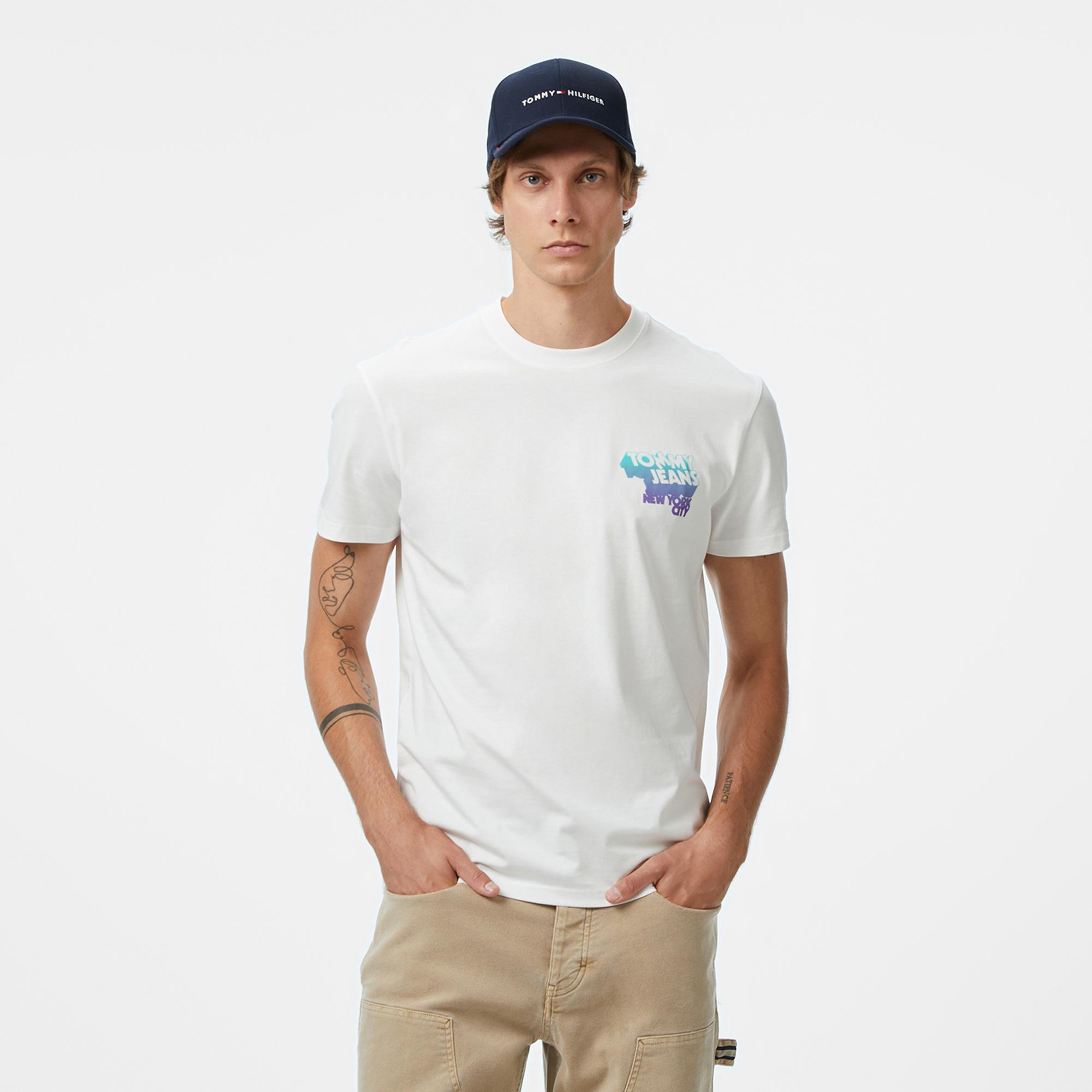 Tommy Jeans Pamuklu Regular Fit Erkek Beyaz T-Shirt