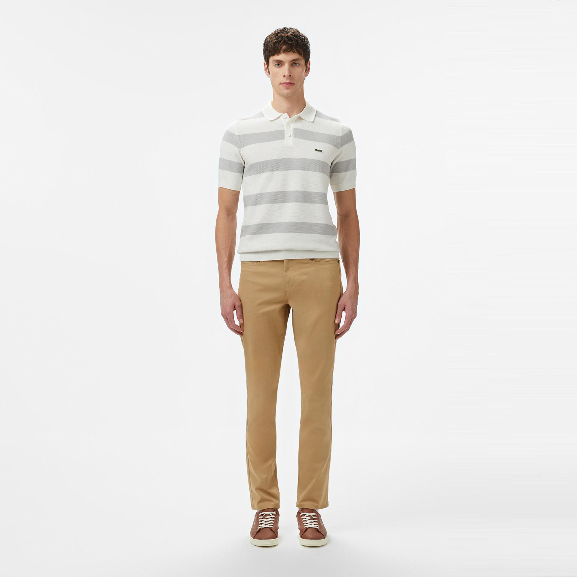 Lacoste Erkek Polo Yaka Çizgili Gri Triko