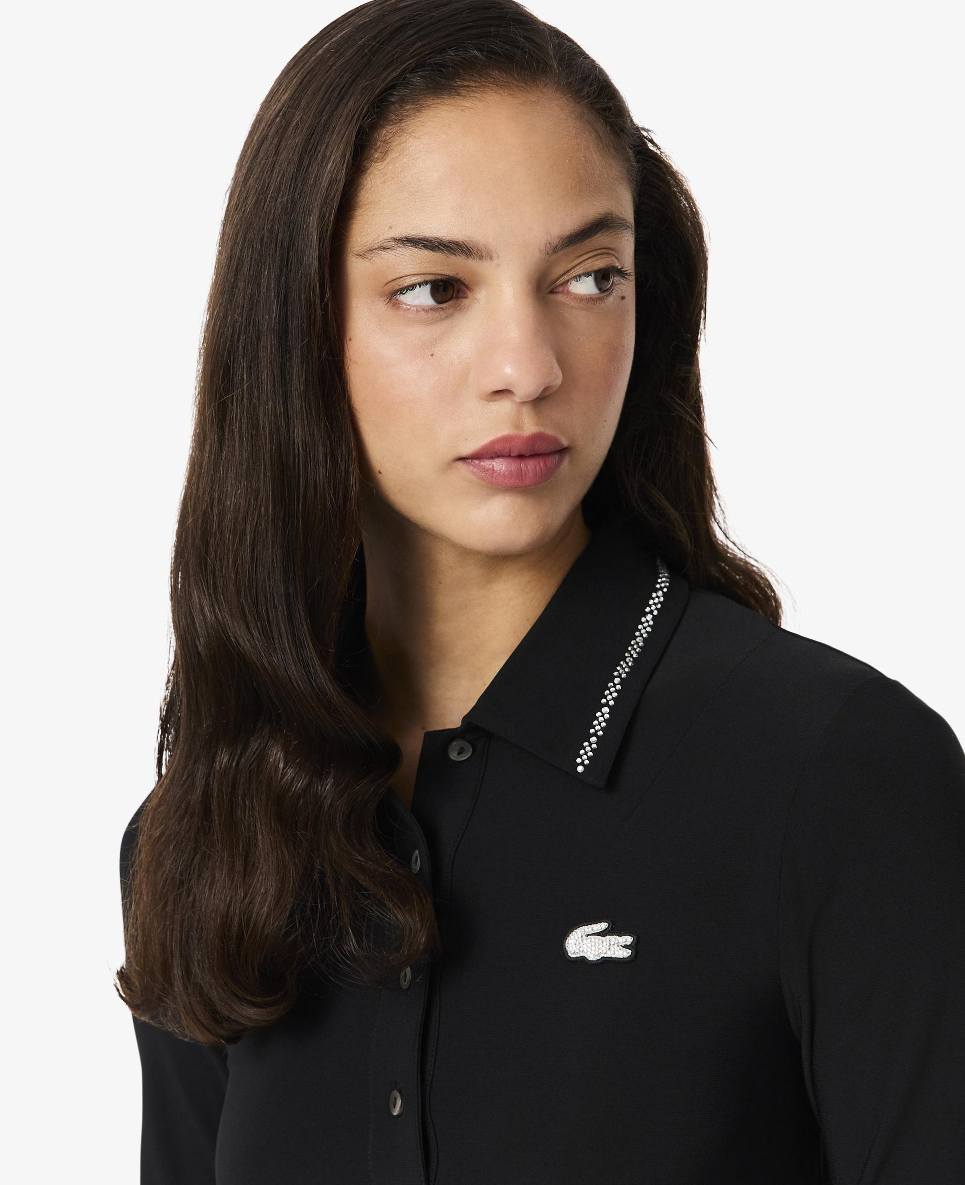 Kadın Slim Fit Kısa Kollu Polo Yaka Siyah Elbise