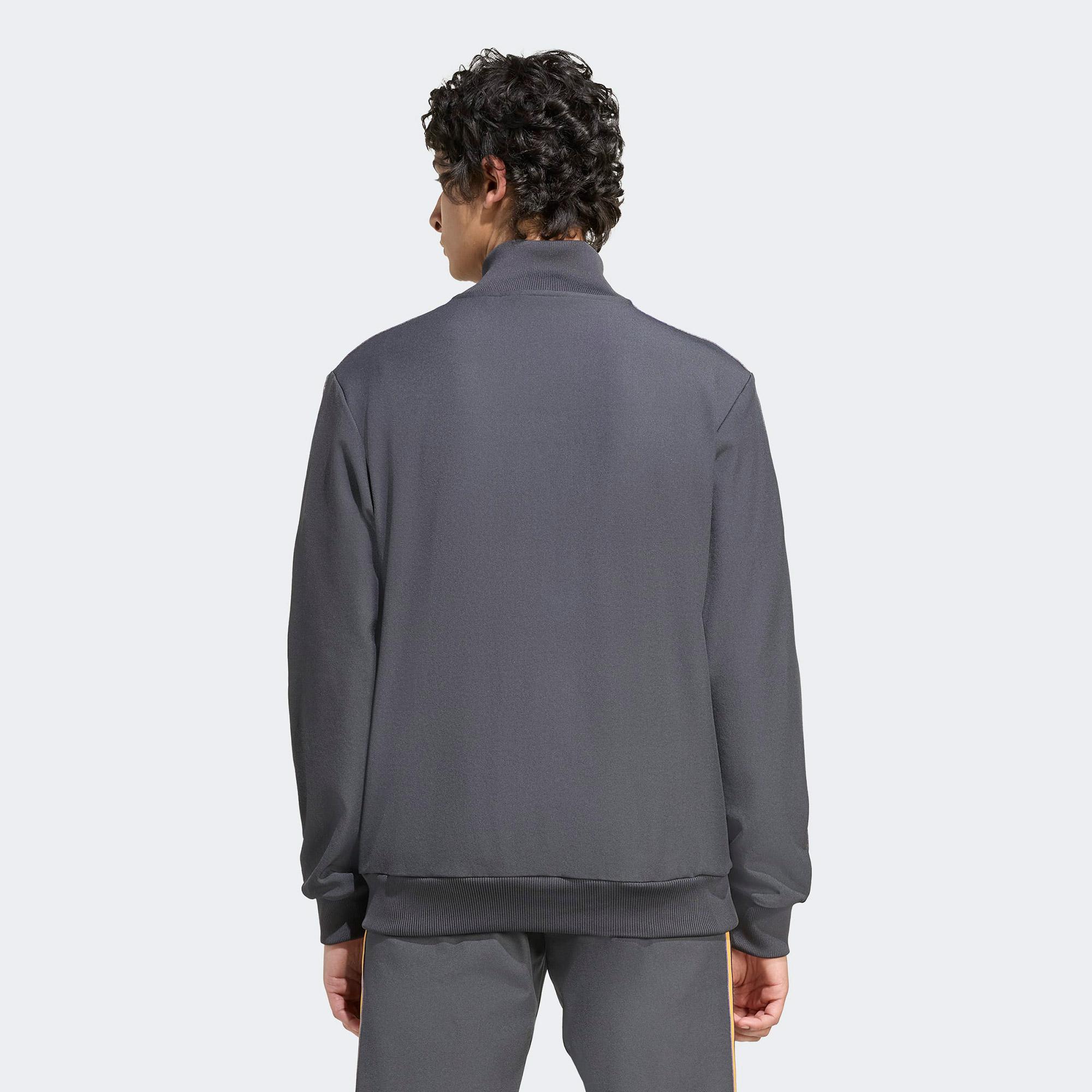 adidas Manchester United Terrace Icons Erkek Koyu Gri Fermuarlı Sweatshirt
