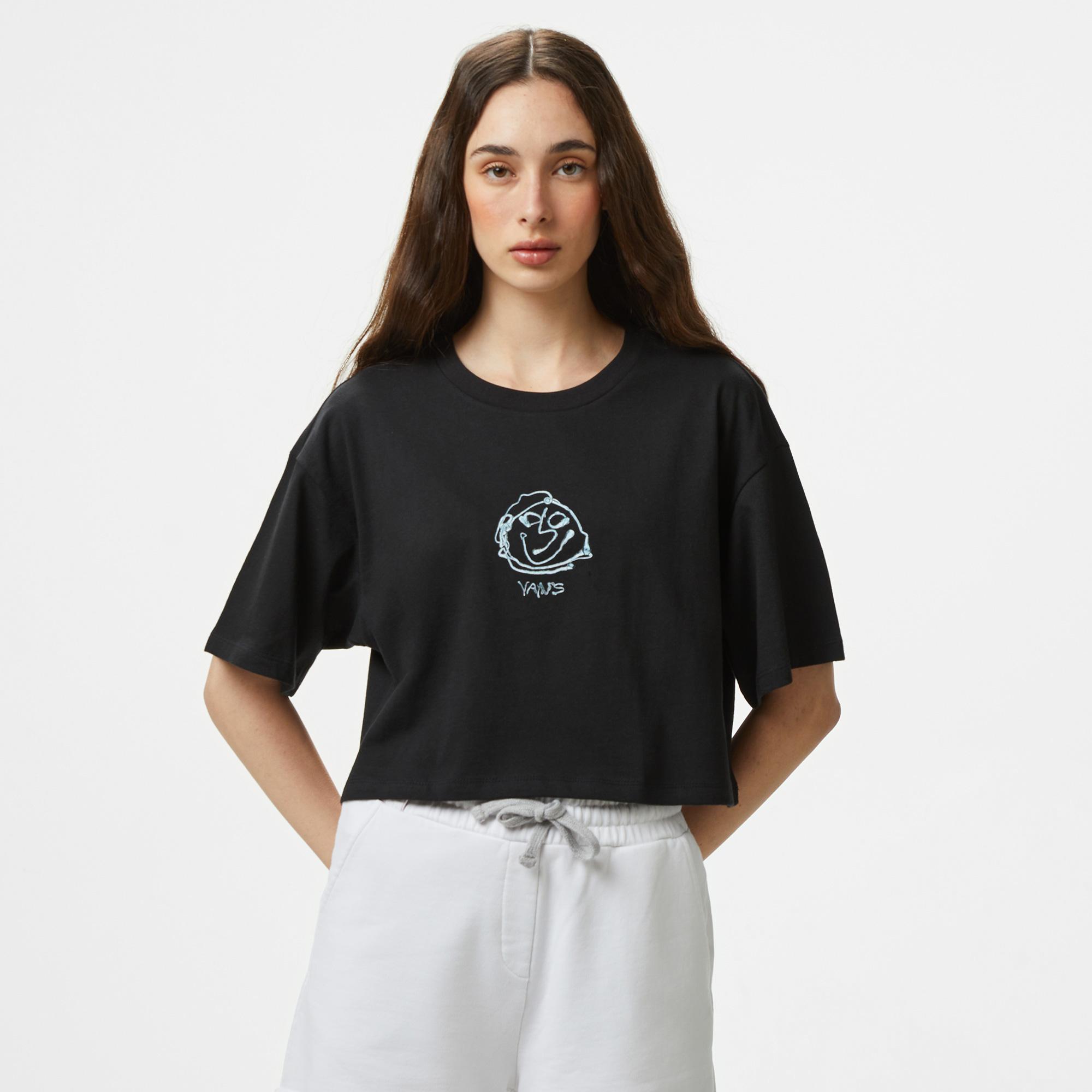 Vans Grinning Face Ss Relax Crop Kadın Siyah T-Shirt