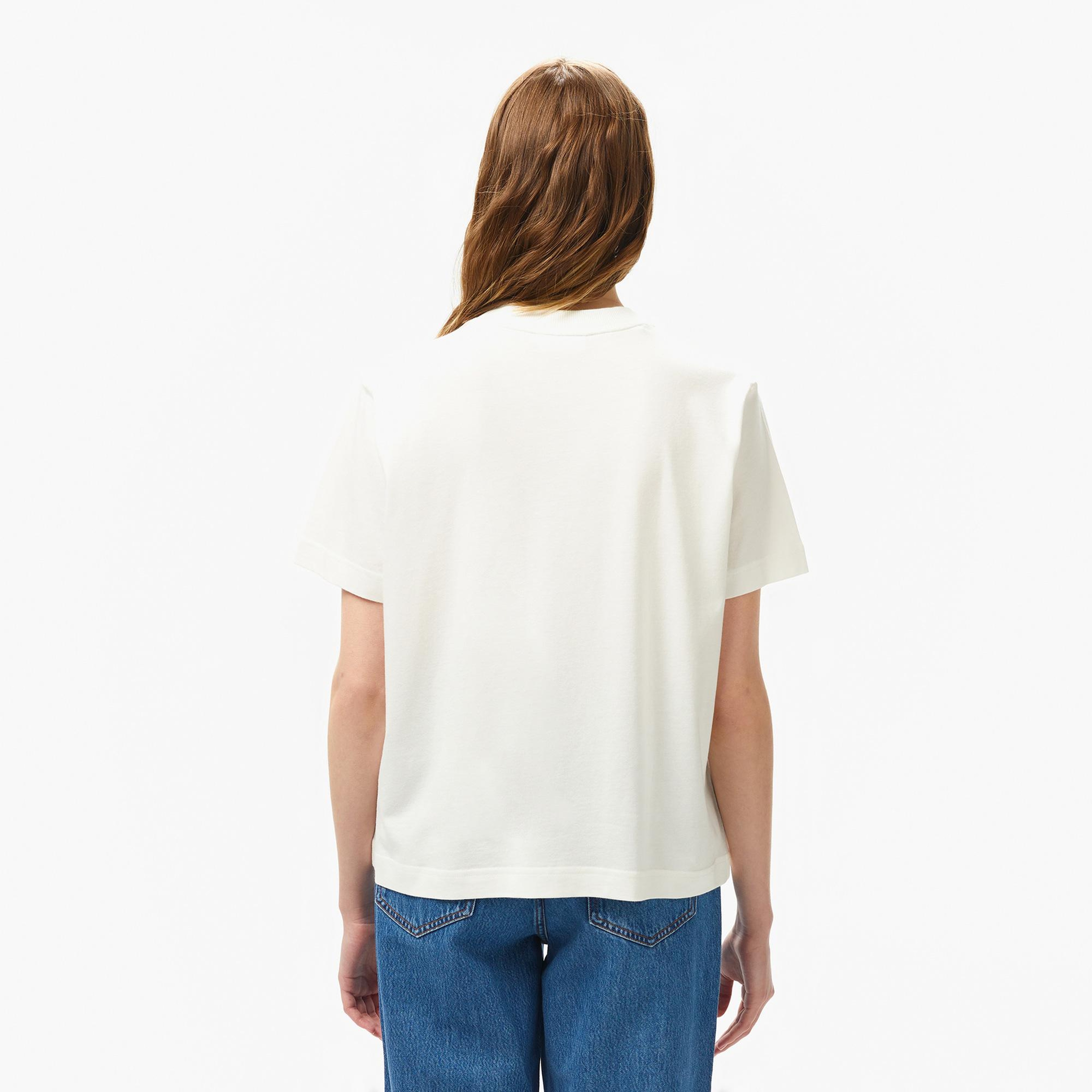 Kadın Loose Fit Bisiklet Yaka Beyaz T-Shirt