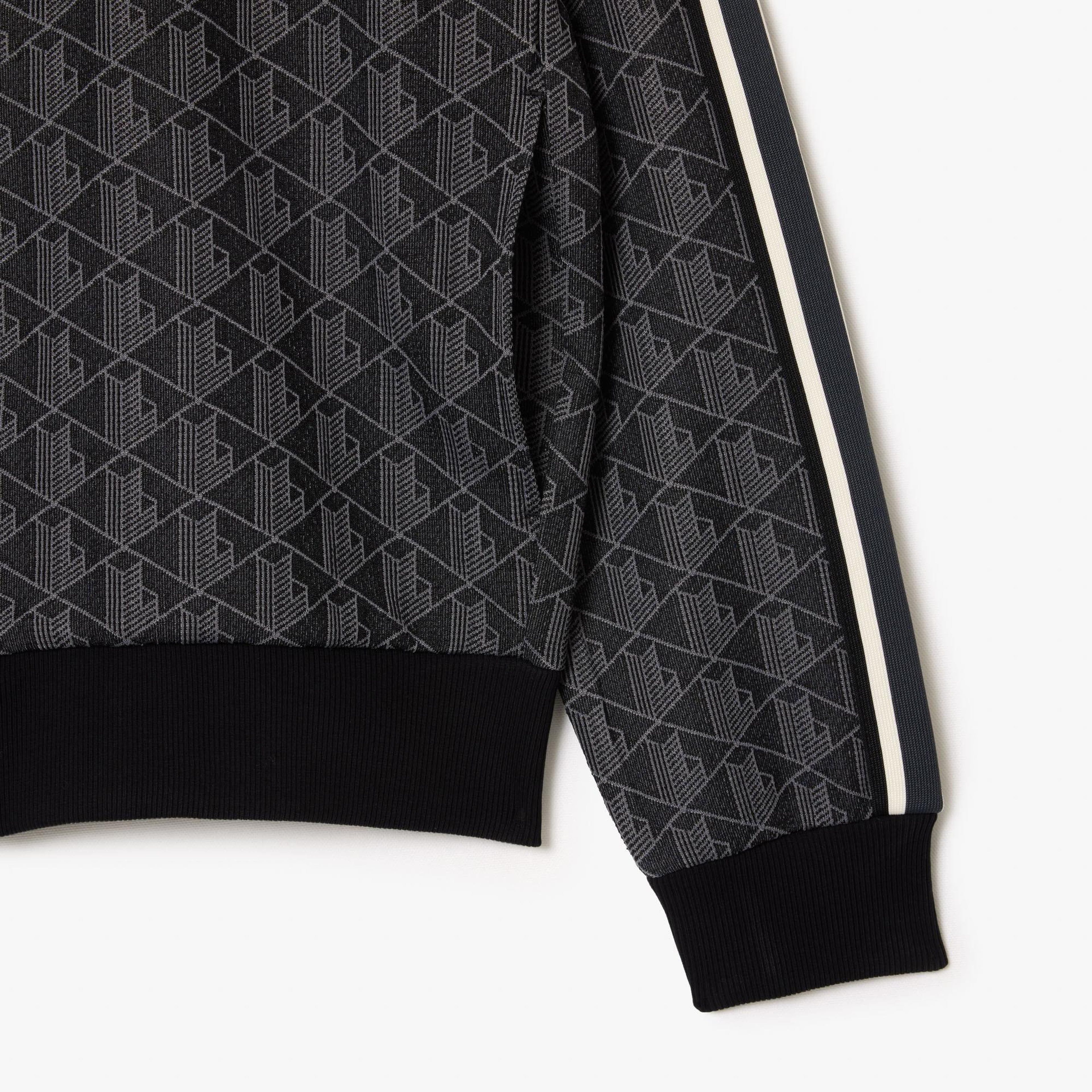 Erkek Regular Fit Fermuarlı Monogram Siyah Sweatshirt