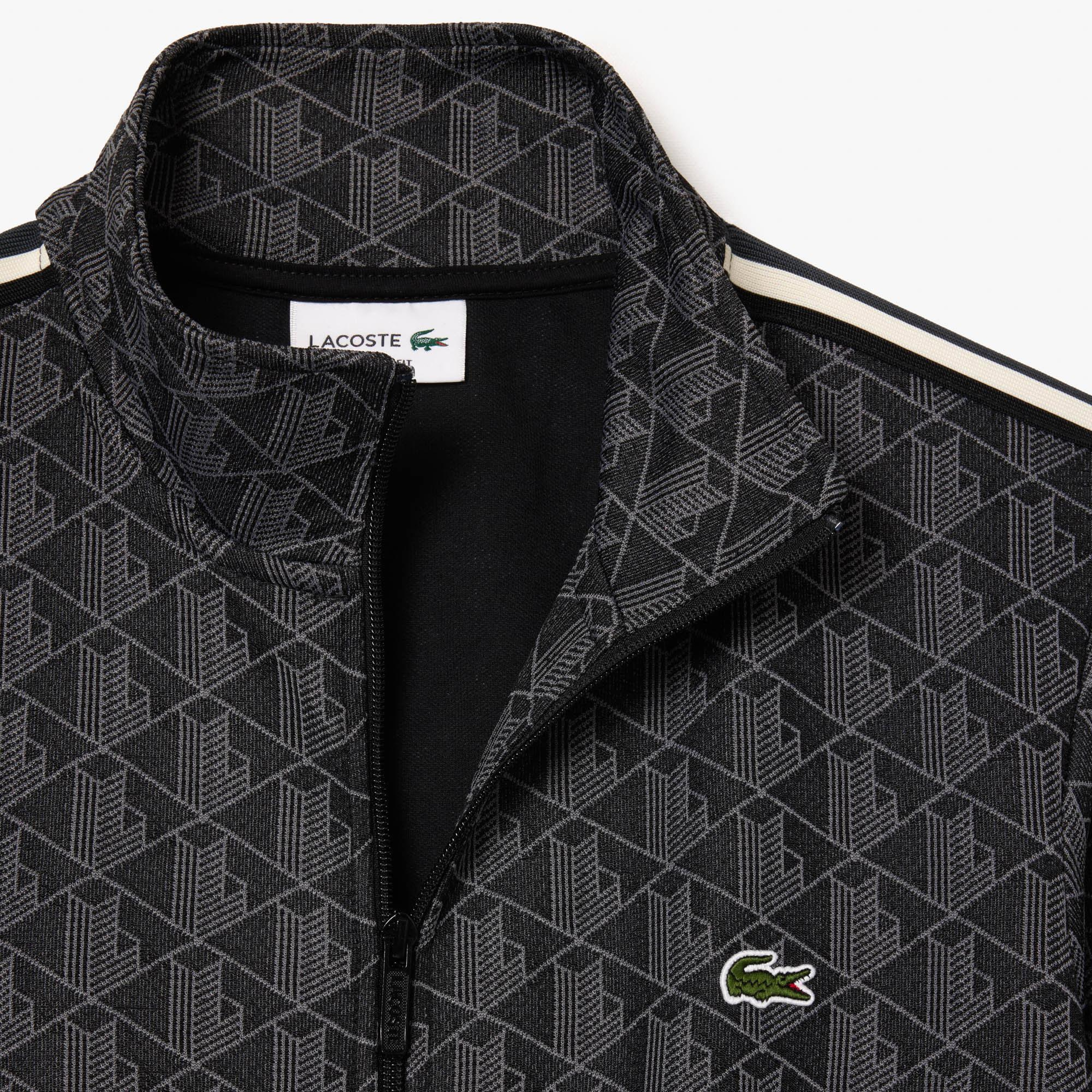 Erkek Regular Fit Fermuarlı Monogram Siyah Sweatshirt