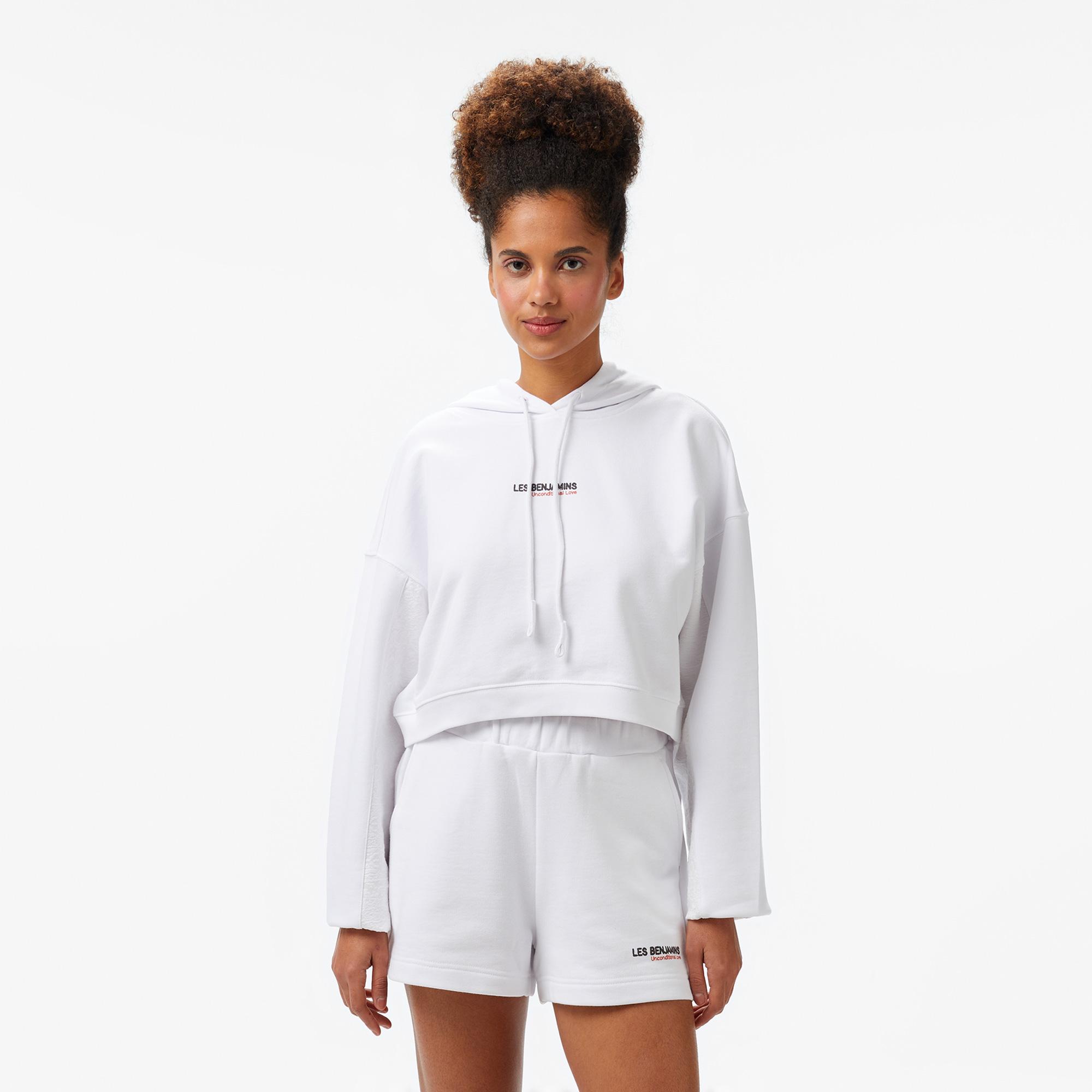 Les Benjamins Kadın Beyaz Crop Hoodie