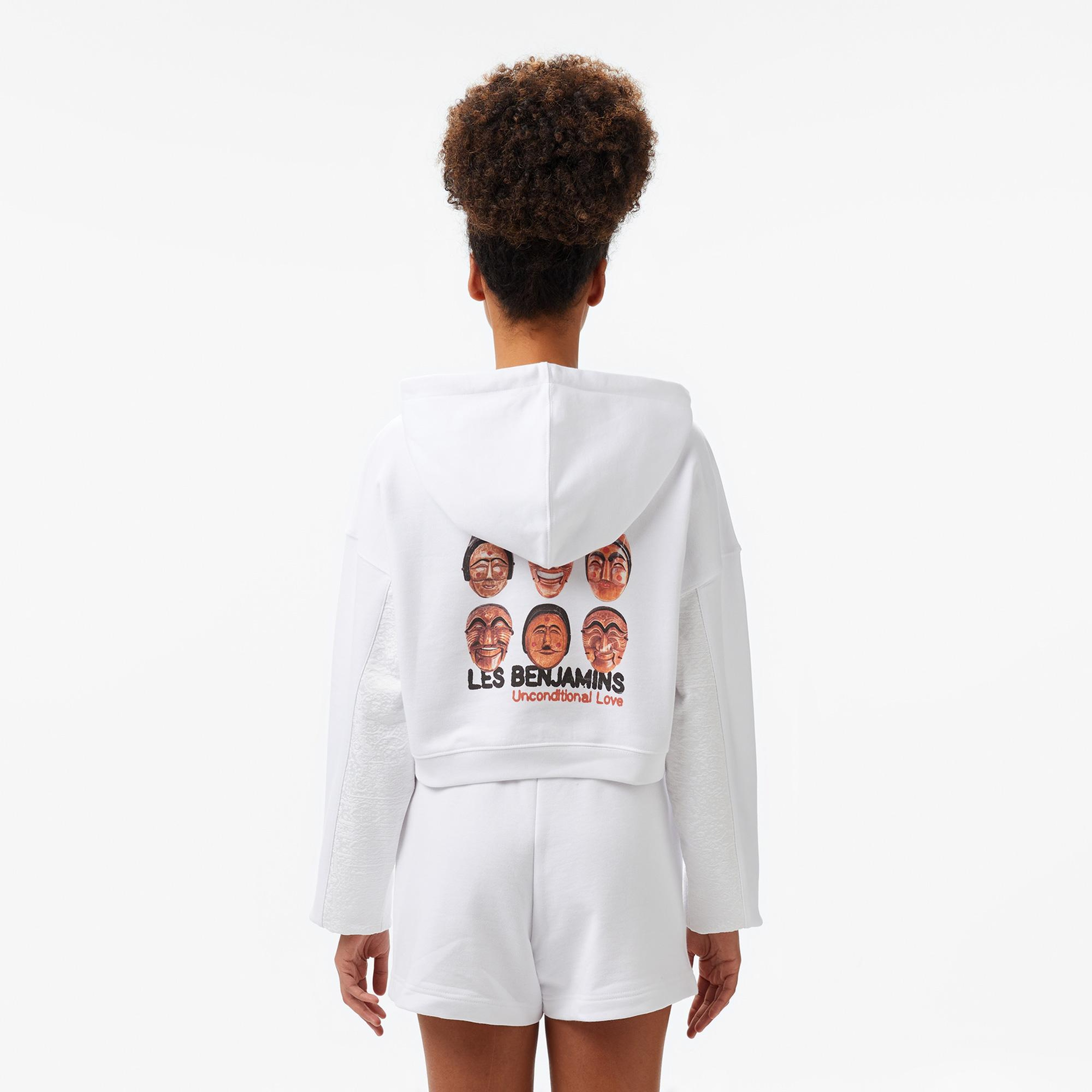 Les Benjamins Kadın Beyaz Crop Hoodie