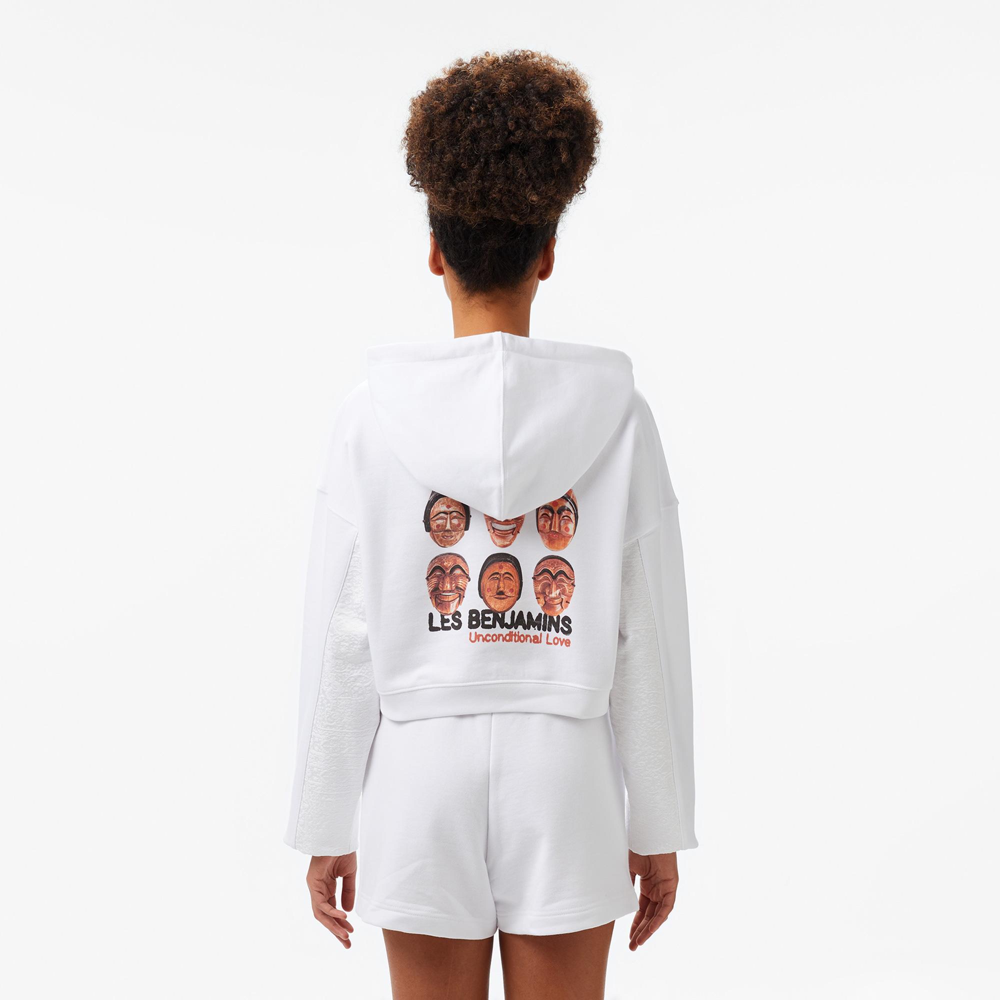 Les Benjamins Kadın Beyaz Crop Hoodie