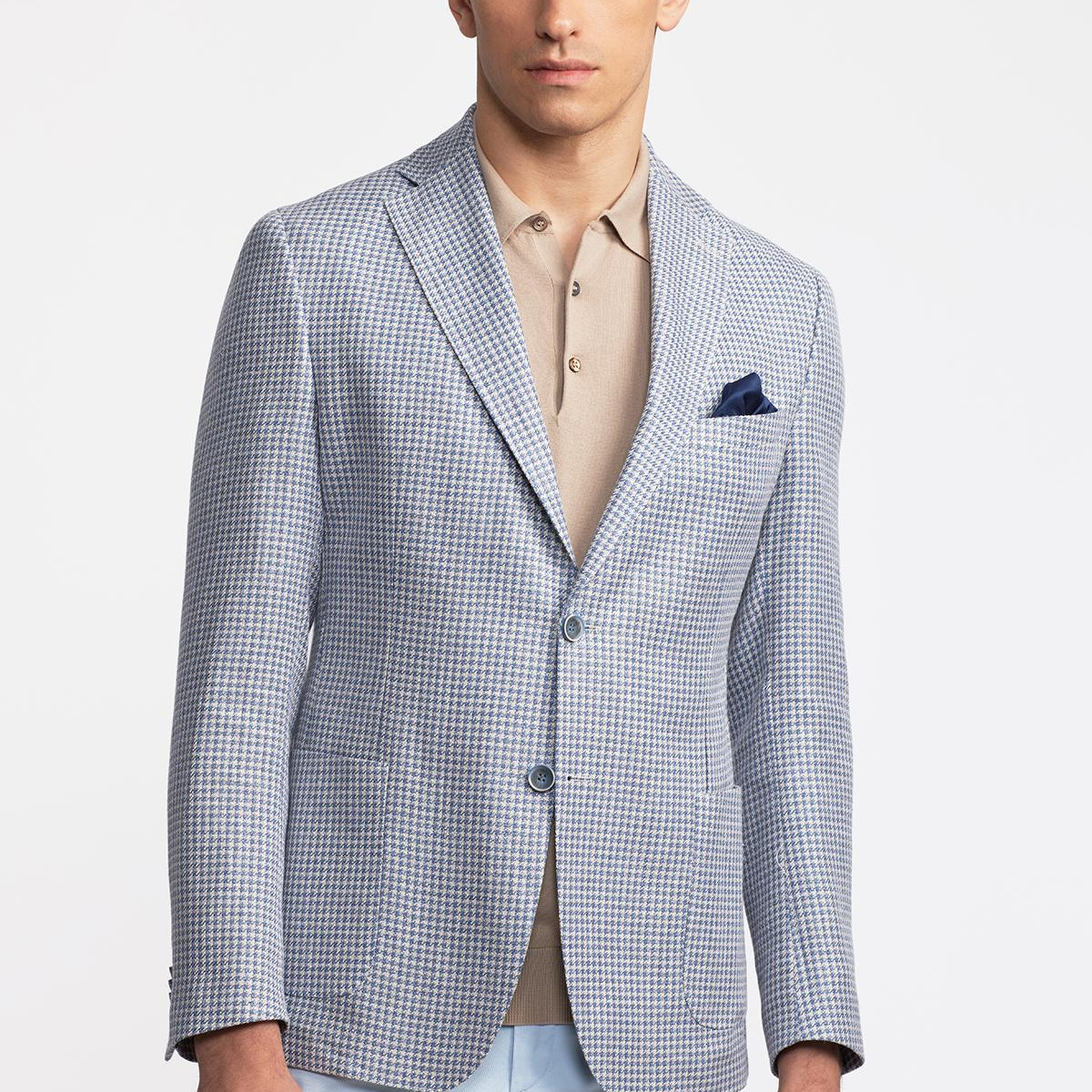 Erkek Mavi Vitale Barberis Keten İpek Karışımlı Casual Ceket
