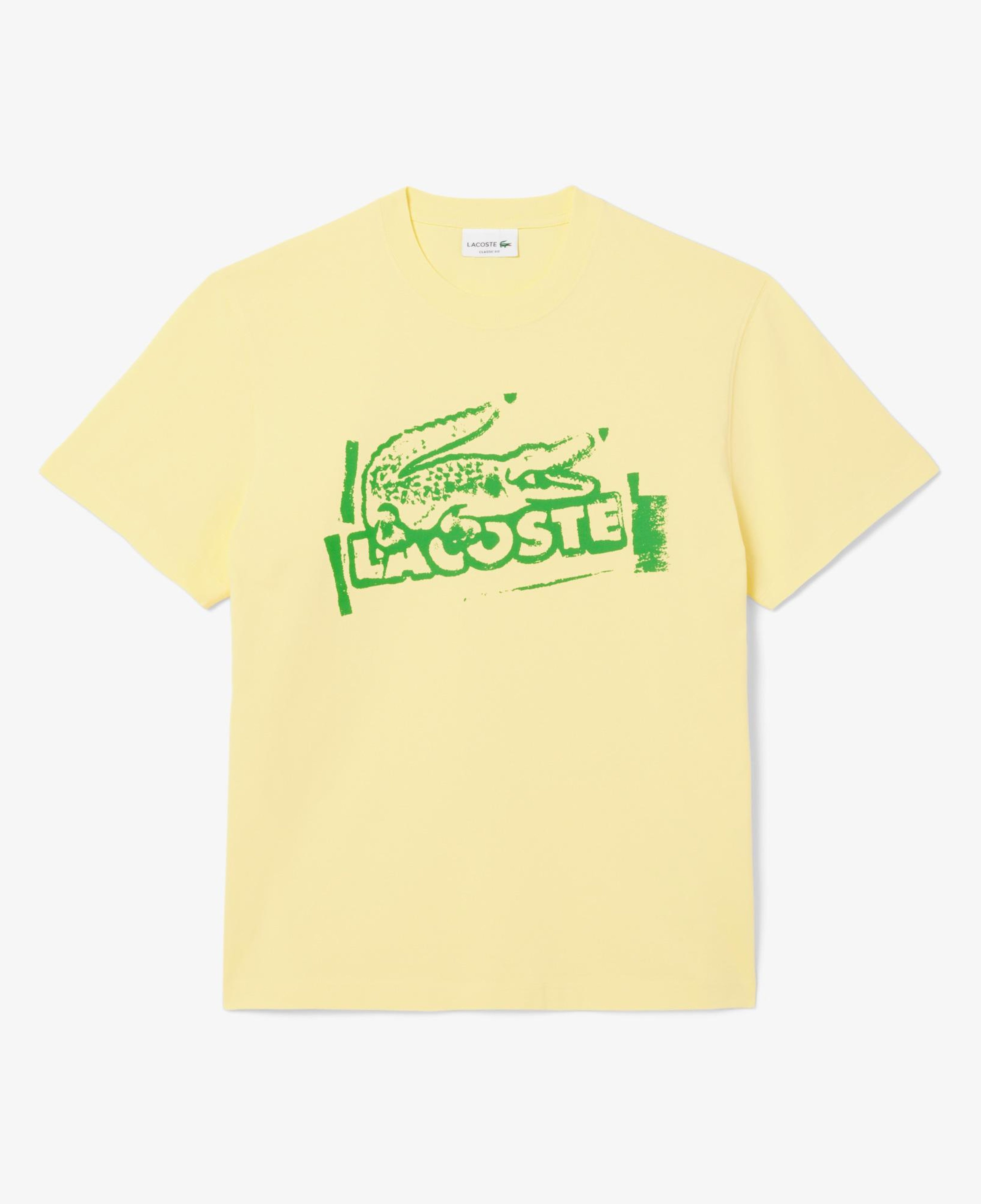 Lacoste Classic Fit Bisiklet Yaka Baskılı Erkek Sarı T-Shirt