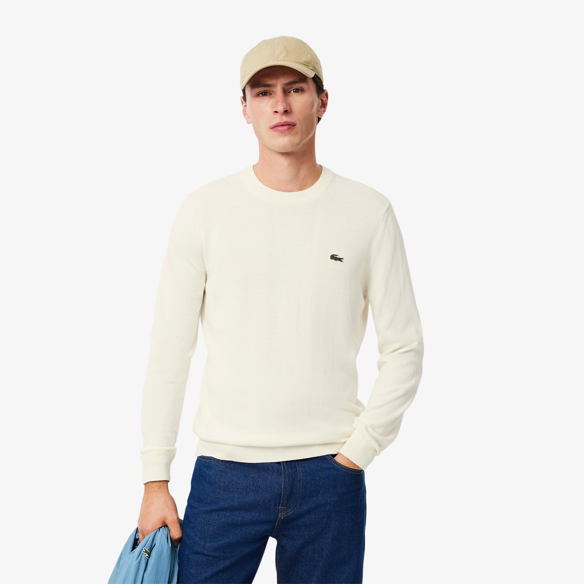 Erkek Regular Fit Bisiklet Yaka Beyaz Kazak