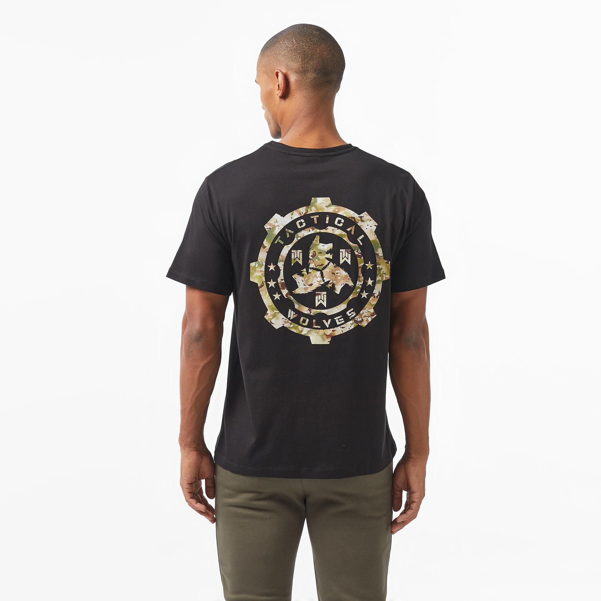Tactical Wolves Oversize Kamuflaj Erkek Siyah T-Shirt