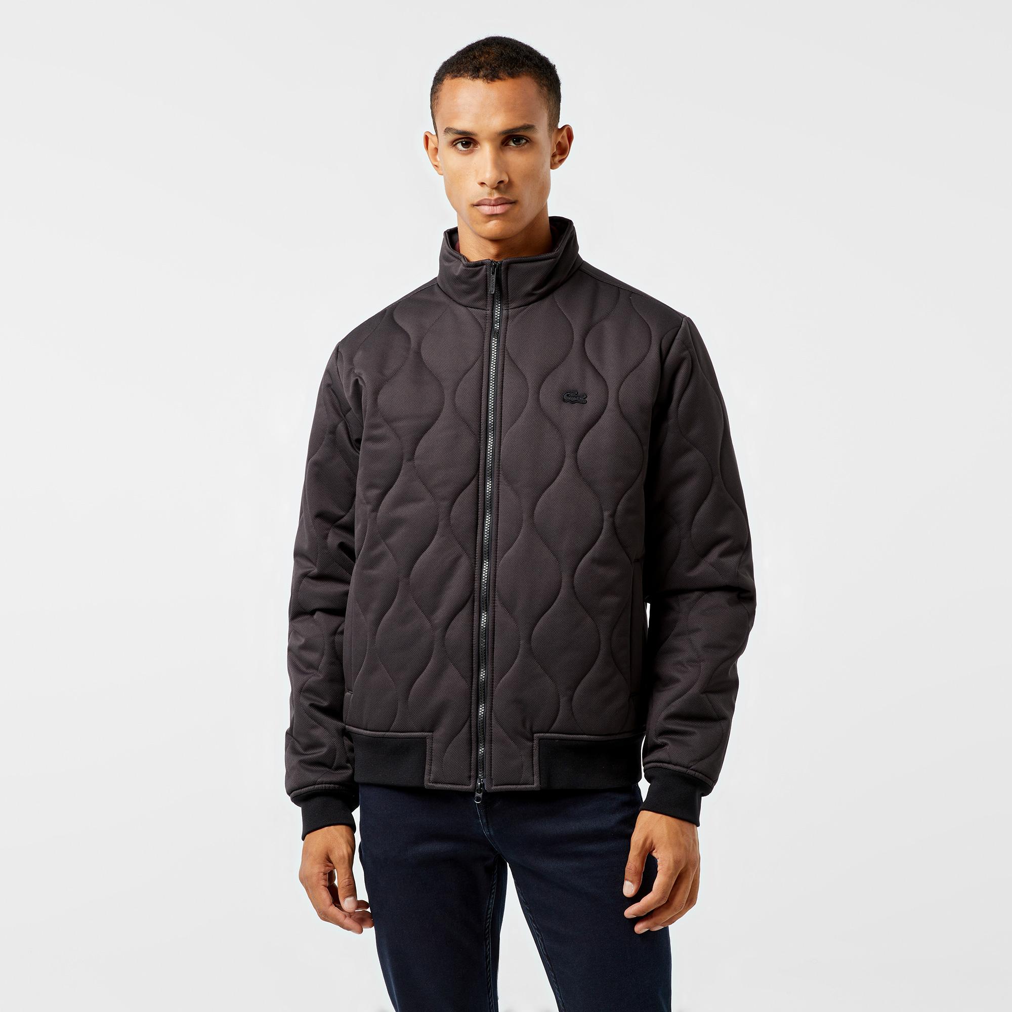 Erkek Relaxed Fit Dik Yaka Kapitone Siyah Mont