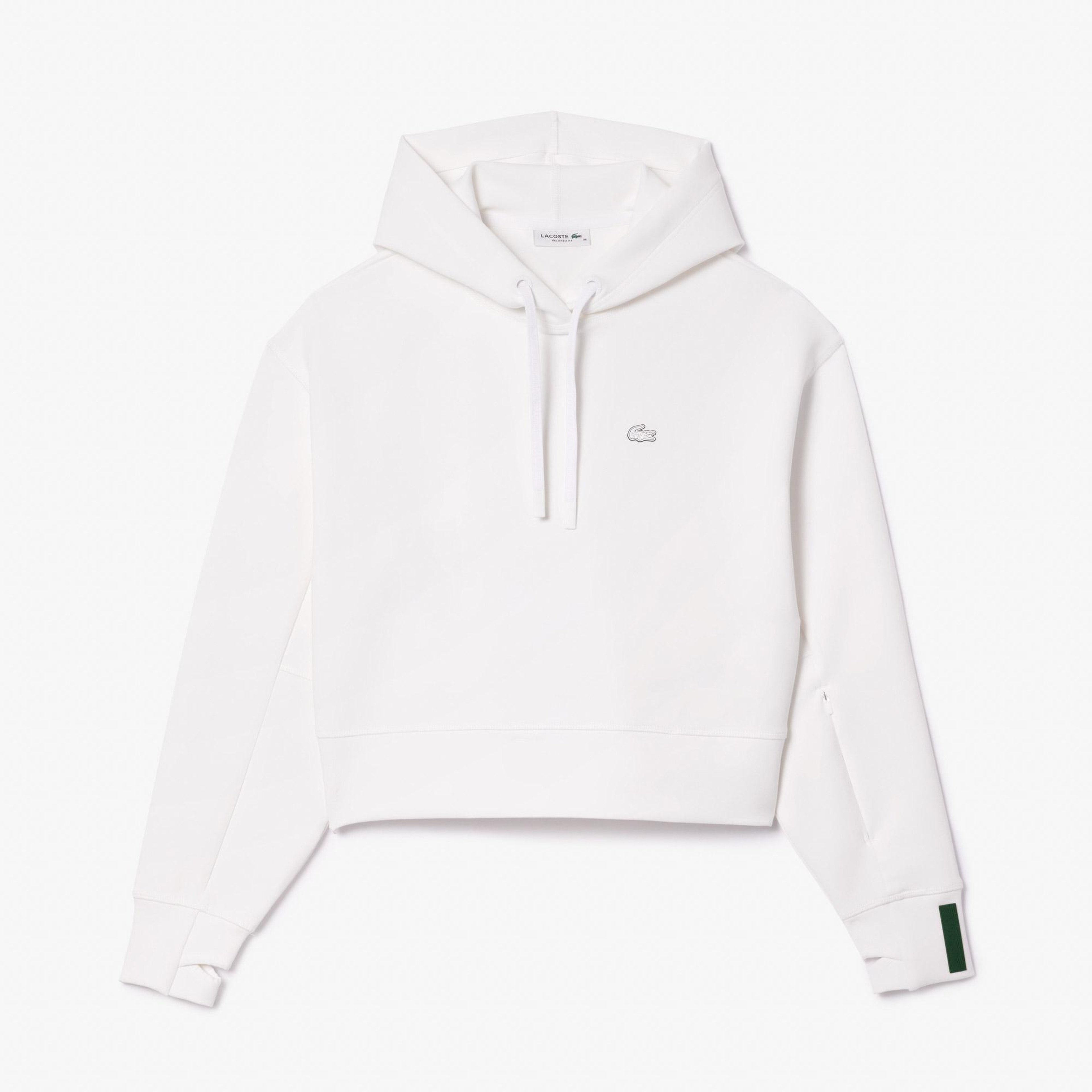 Lacoste Relaxed Fit Kadın Kapüşonlu Beyaz Sweatshirt