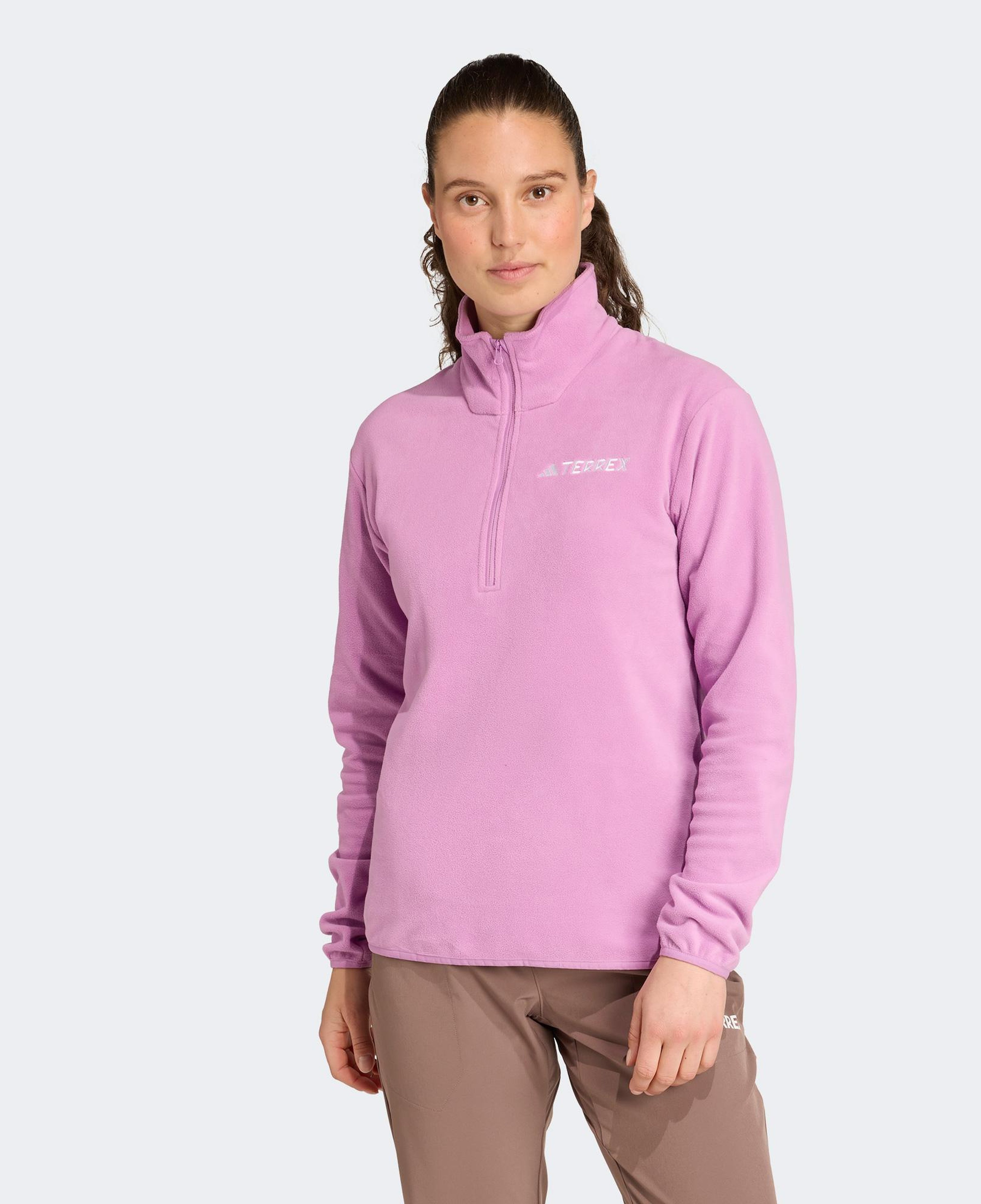 adidas Multi Essentials 1-2 Zip Fleece Kadın Mor Yürüyüş Polar