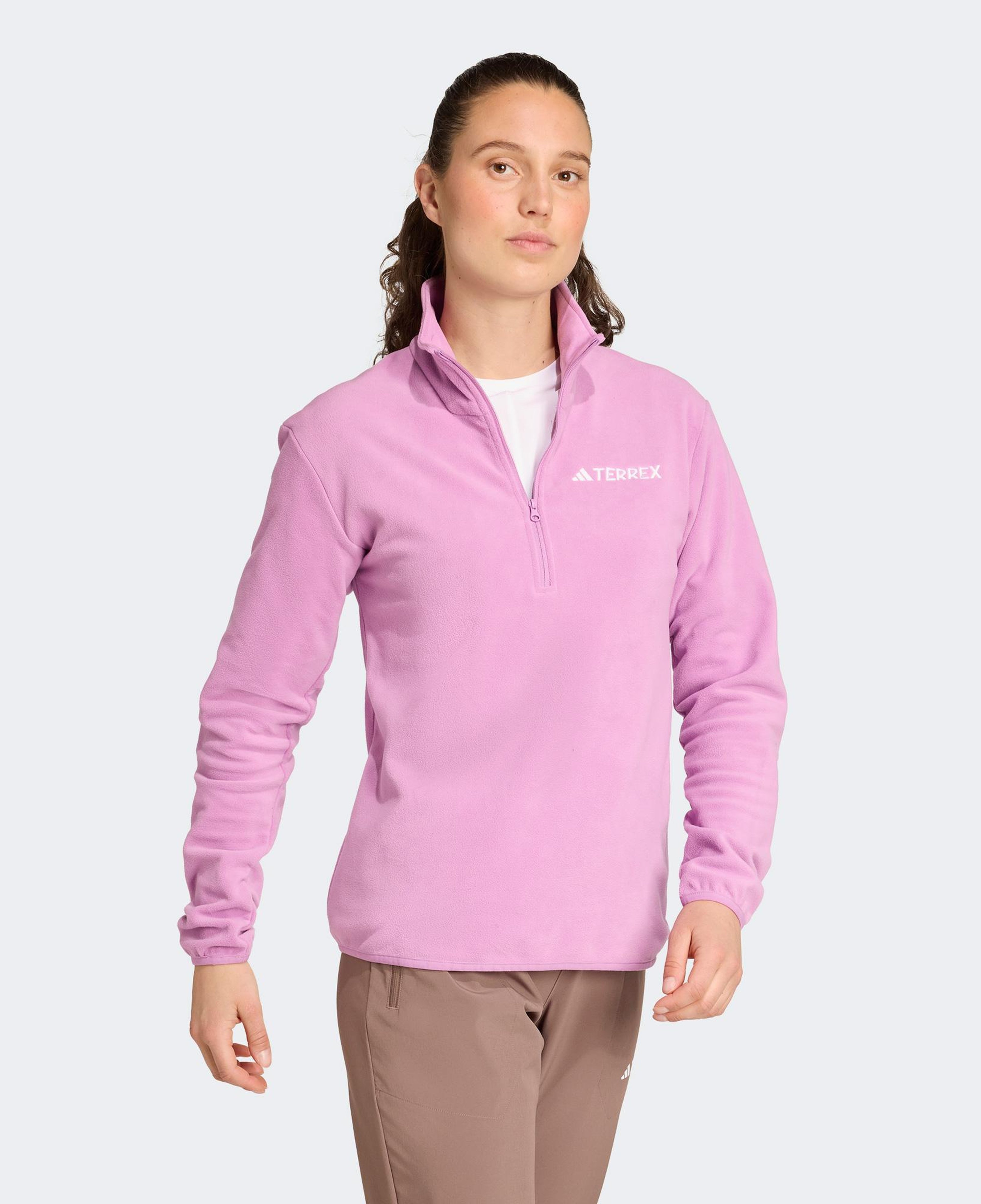 adidas Multi Essentials 1-2 Zip Fleece Kadın Mor Yürüyüş Polar