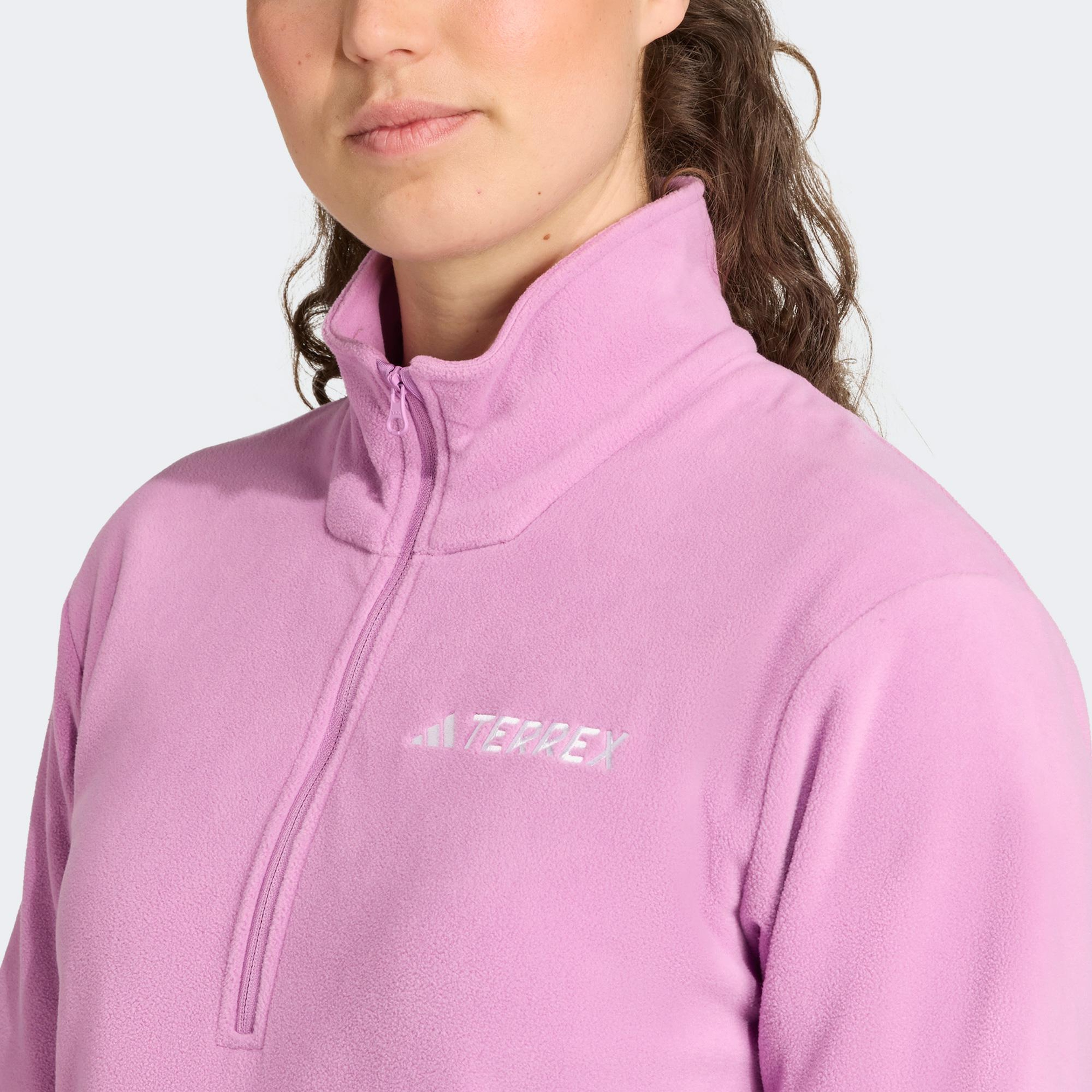 adidas Multi Essentials 1-2 Zip Fleece Kadın Mor Yürüyüş Polar