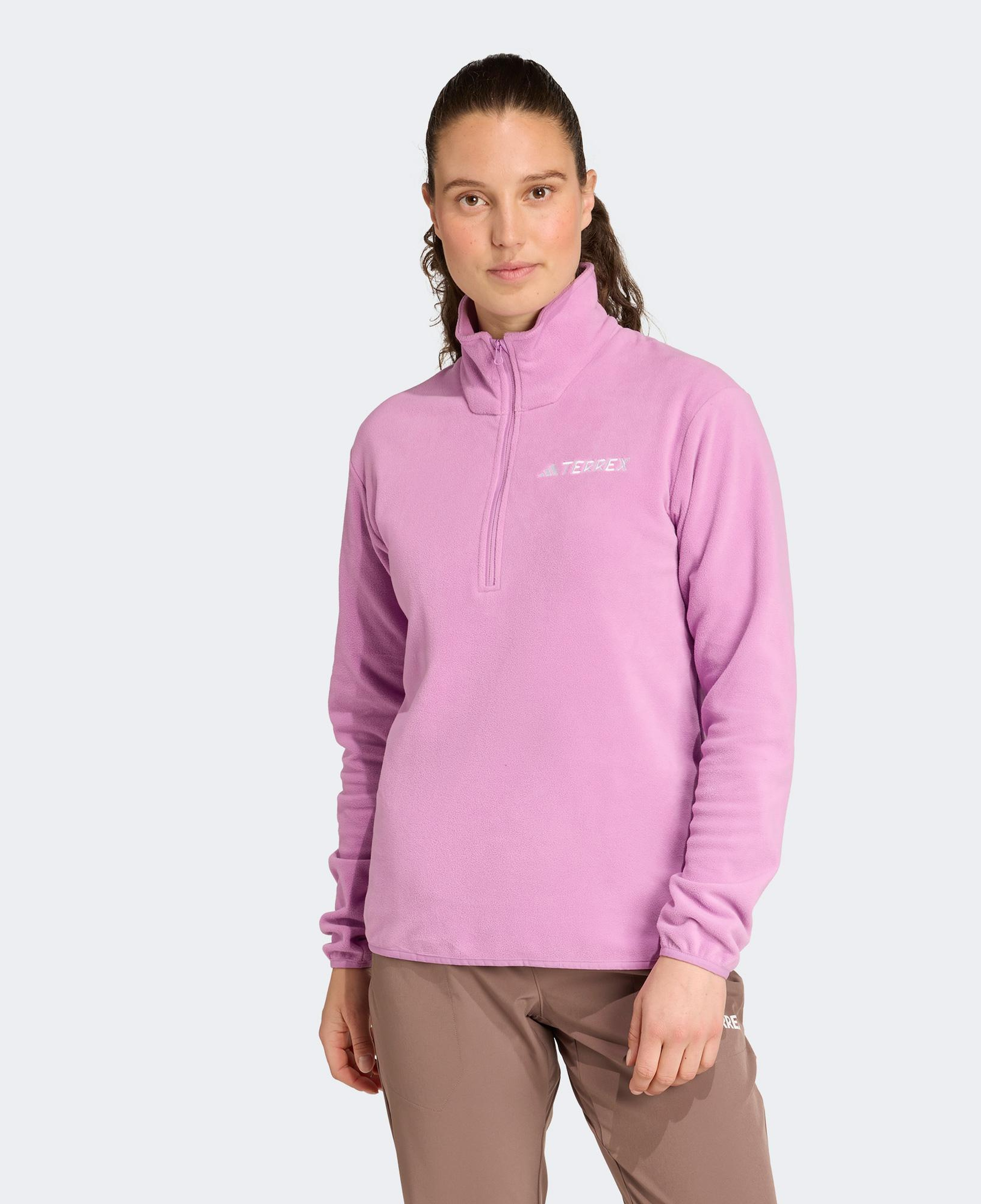 adidas Multi Essentials 1-2 Zip Fleece Kadın Mor Yürüyüş Polar