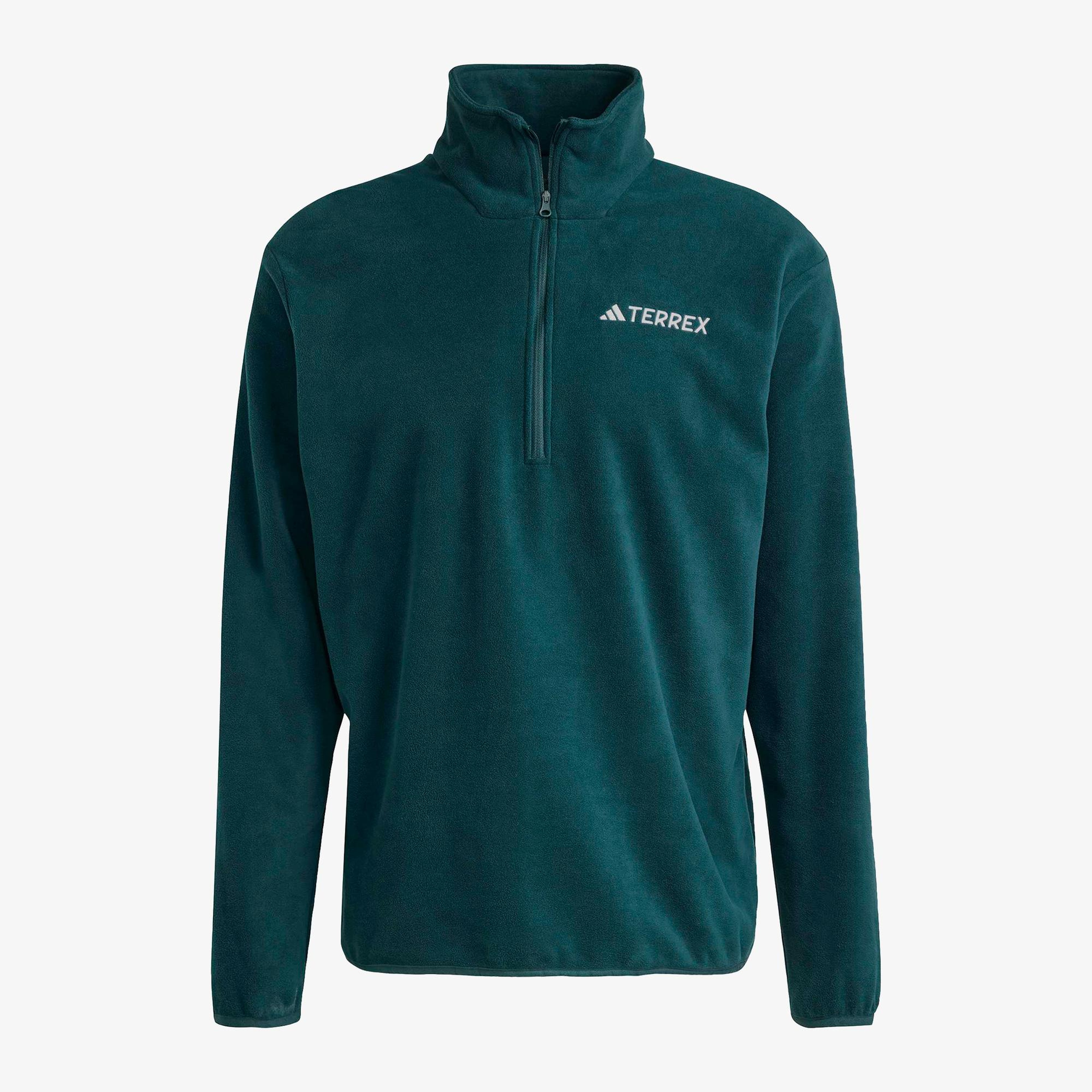 adidas Multi Essentials 1-2 Zip Fleece Erkek Yeşil Yürüyüş Polar
