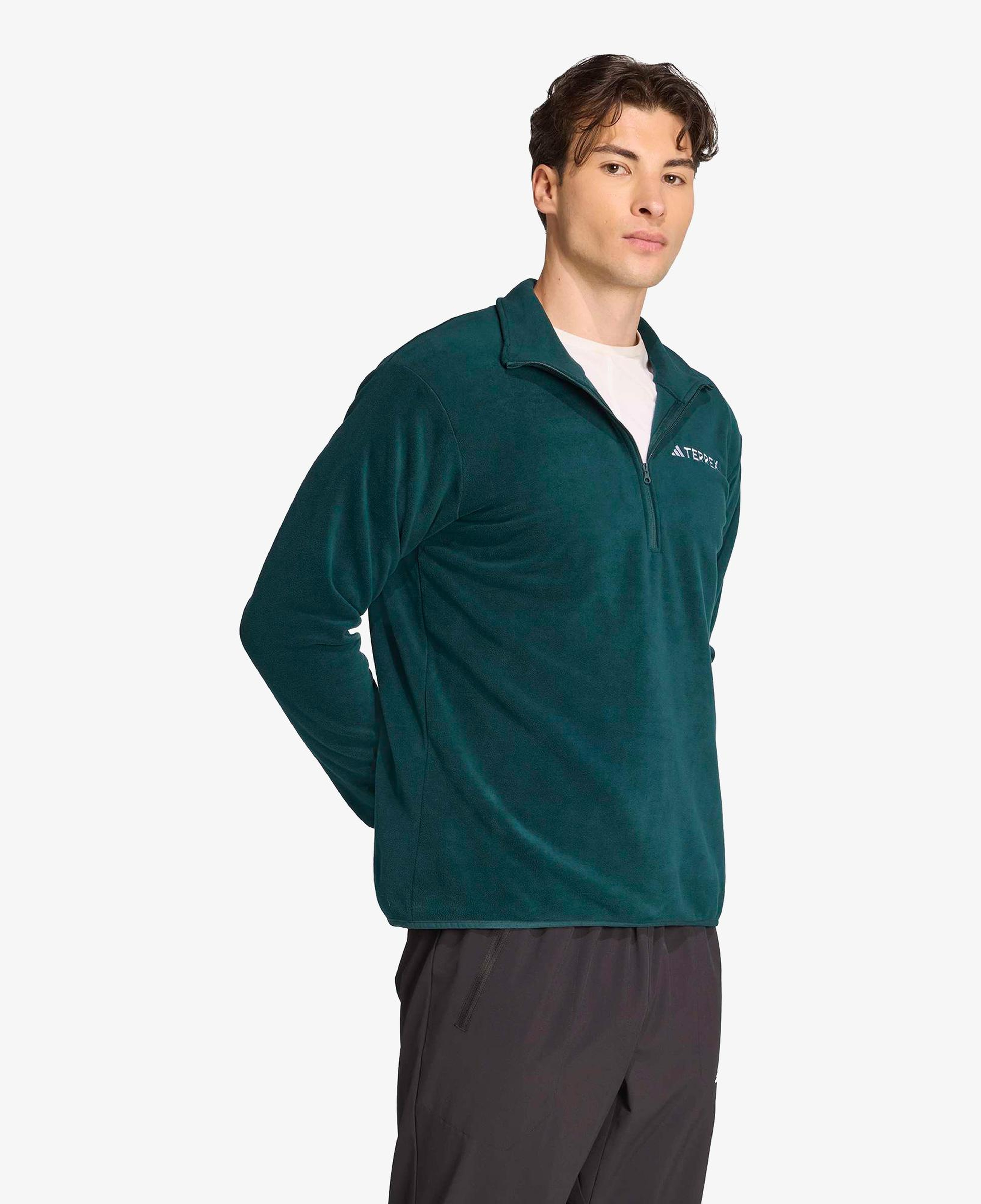 adidas Multi Essentials 1-2 Zip Fleece Erkek Yeşil Yürüyüş Polar