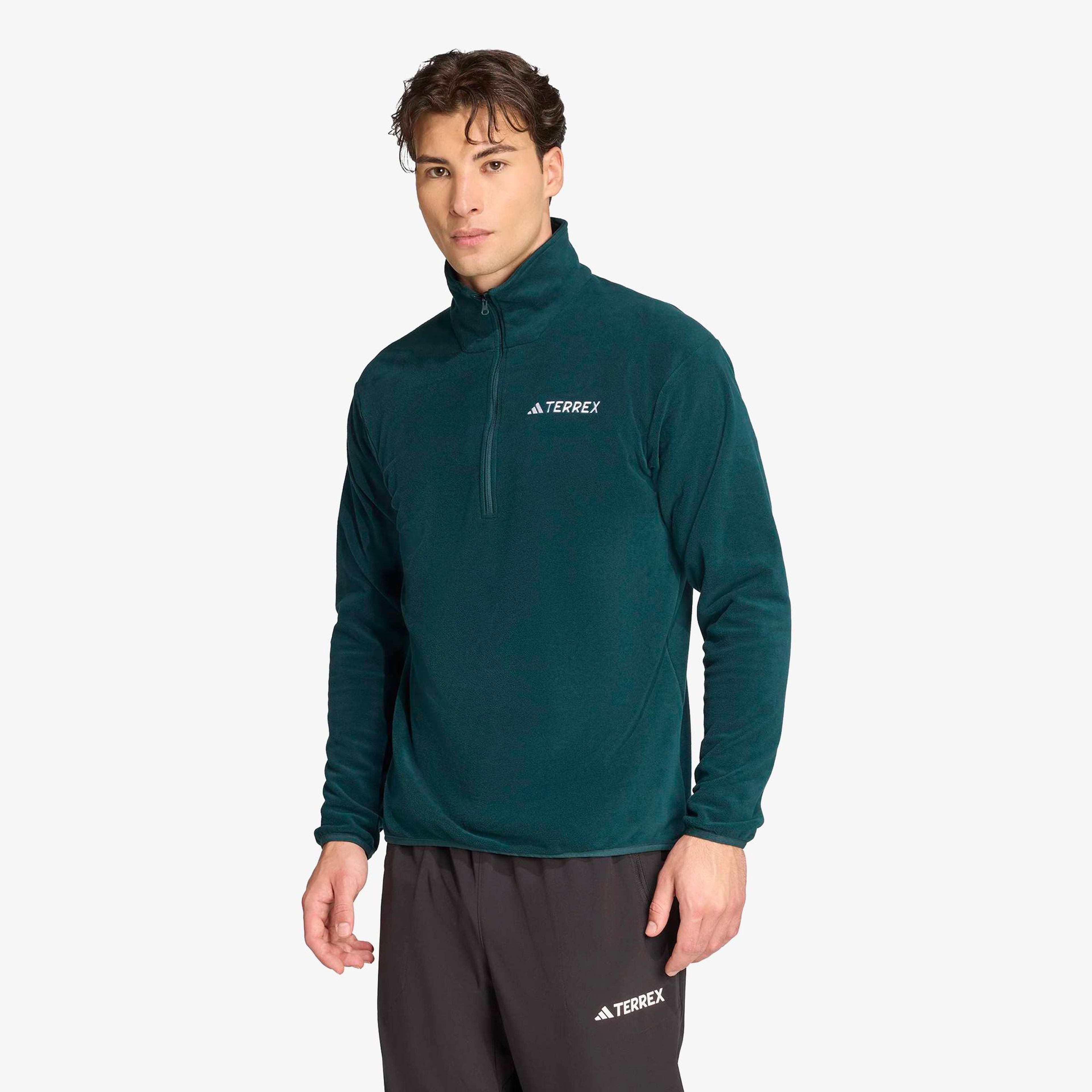 adidas Multi Essentials 1-2 Zip Fleece Erkek Yeşil Yürüyüş Polar