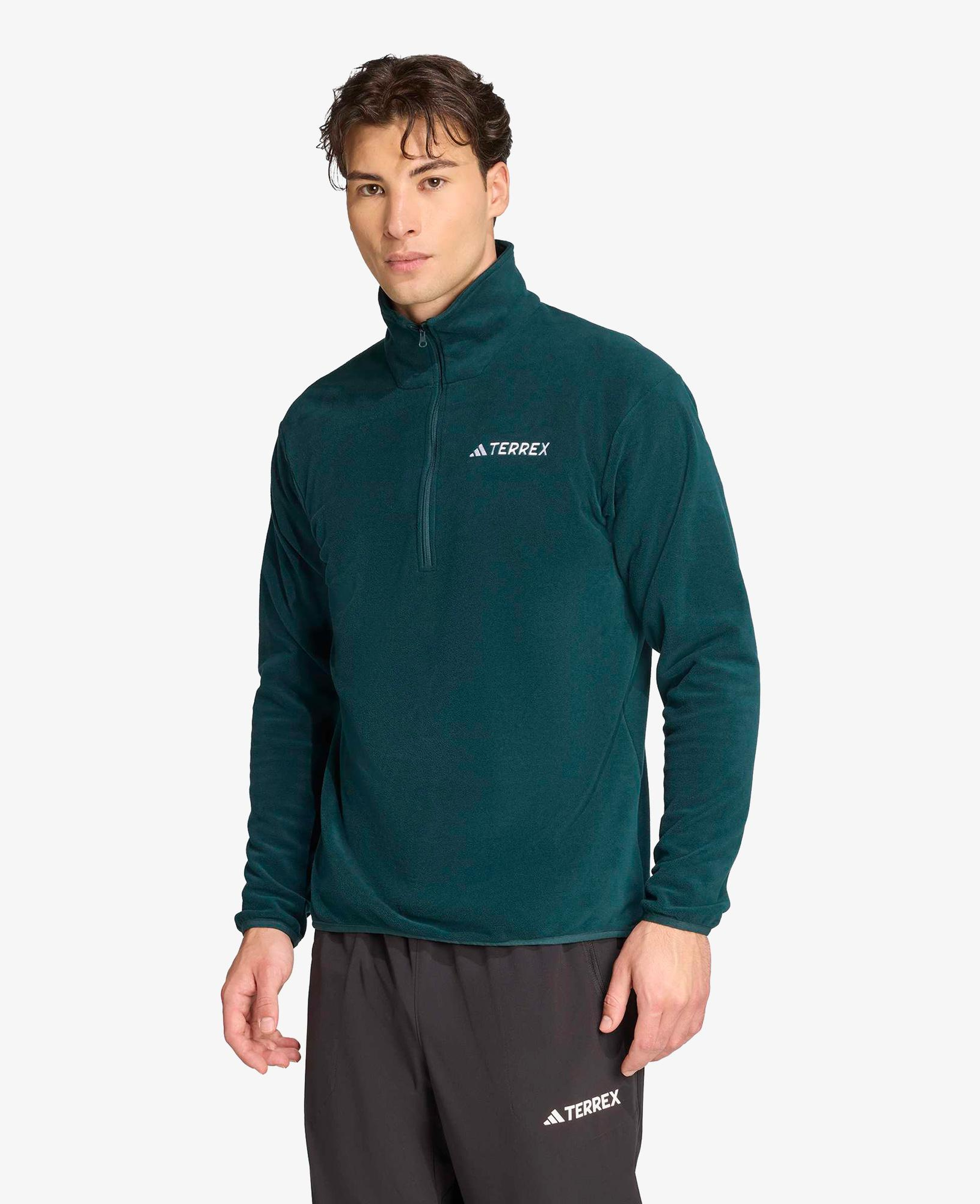 adidas Multi Essentials 1-2 Zip Fleece Erkek Yeşil Yürüyüş Polar