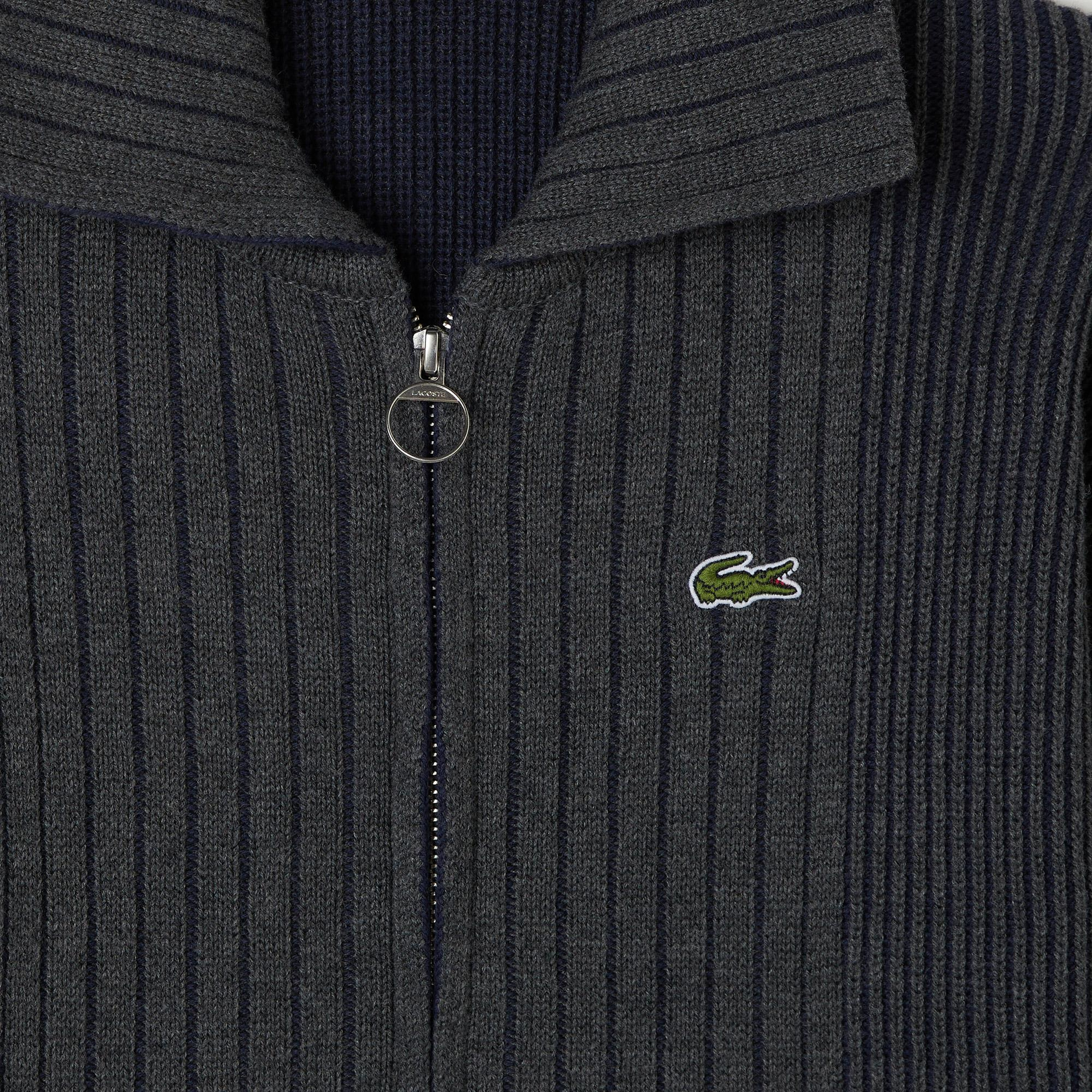 Lacoste Kadın Relaxed Fit Fermuarlı Gri Hırka