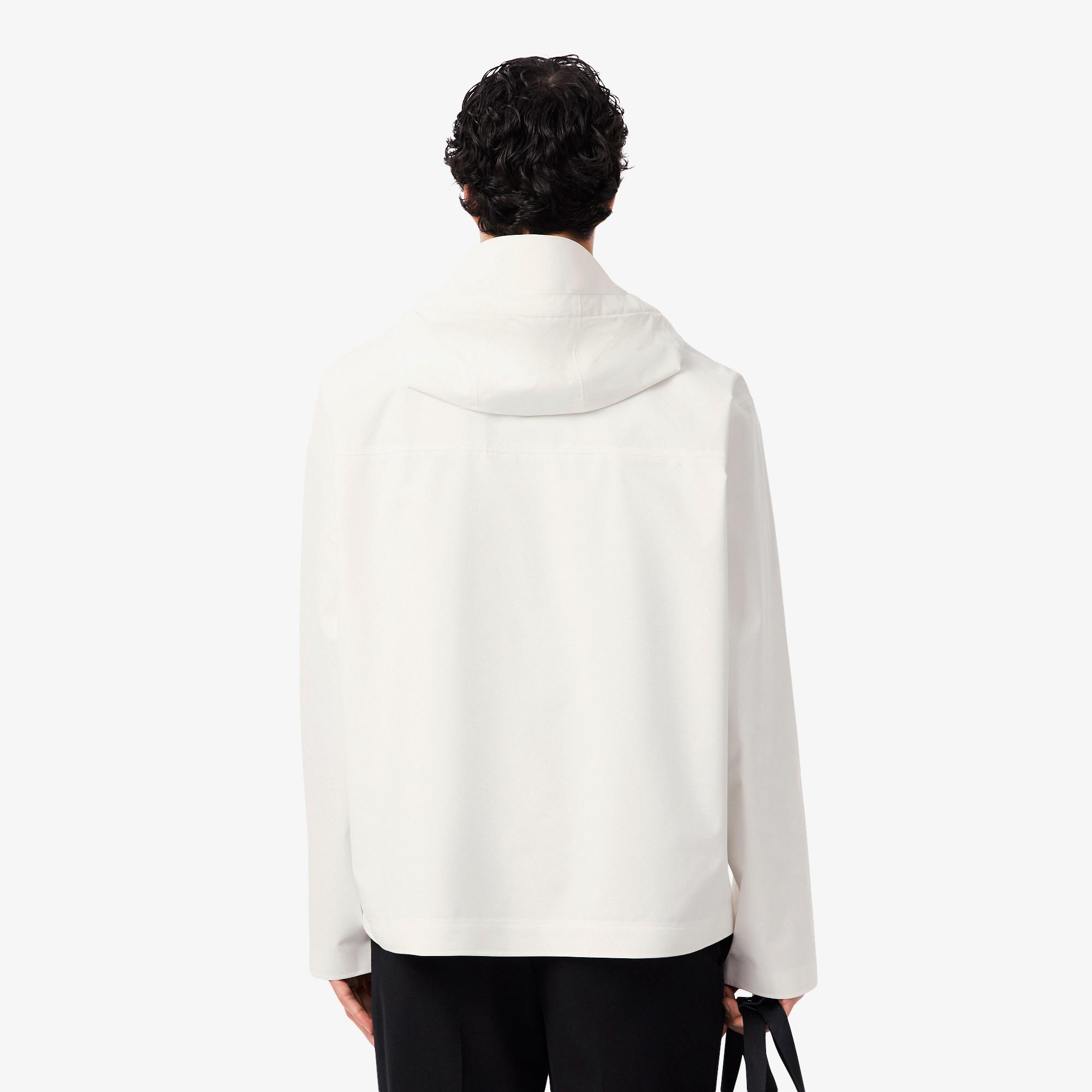 Lacoste Erkek Oversize Fit Kapüşonlu Beyaz Yağmurluk