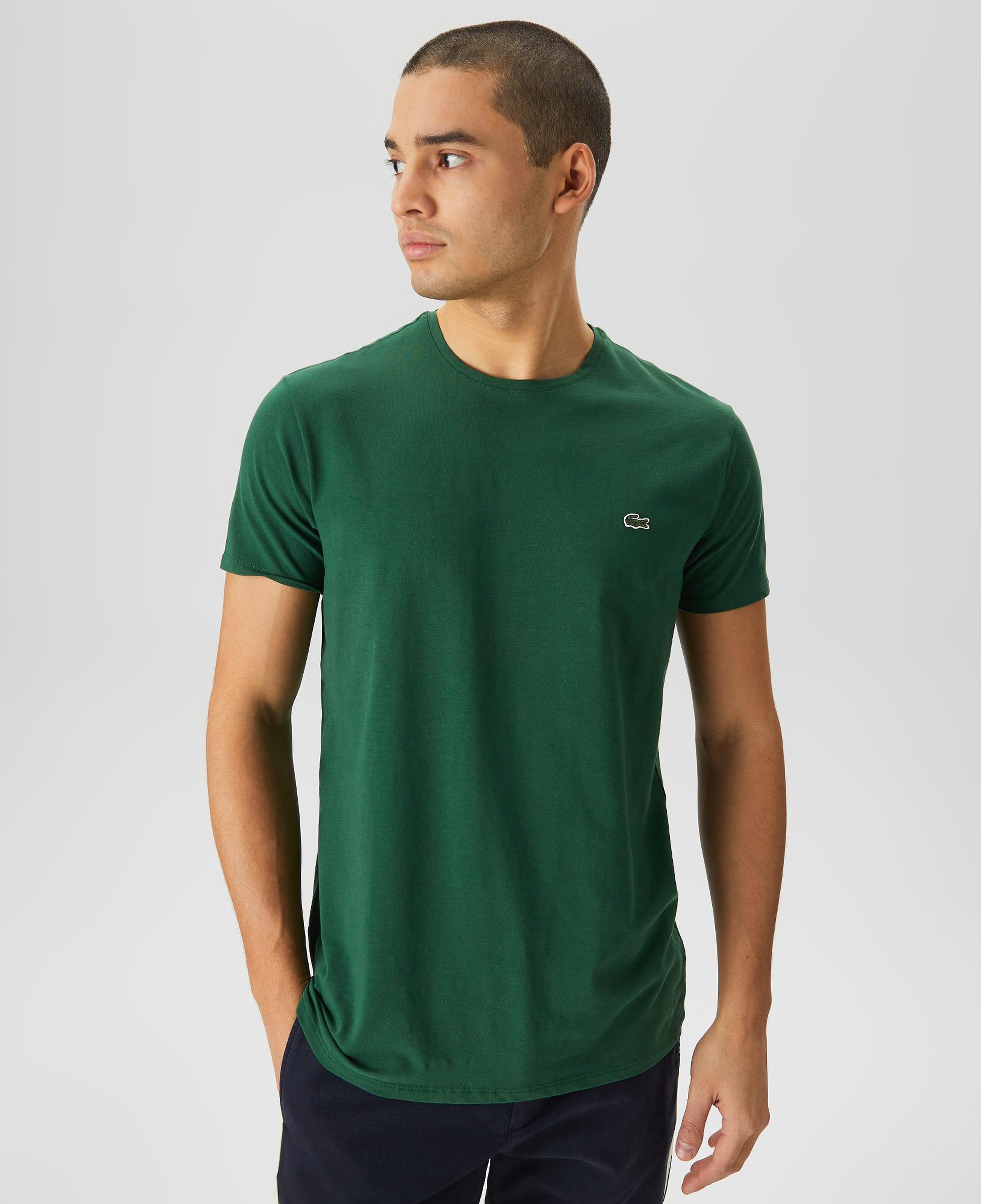 Erkek Slim Fit Bisiklet Yaka Koyu Yeşil T-Shirt