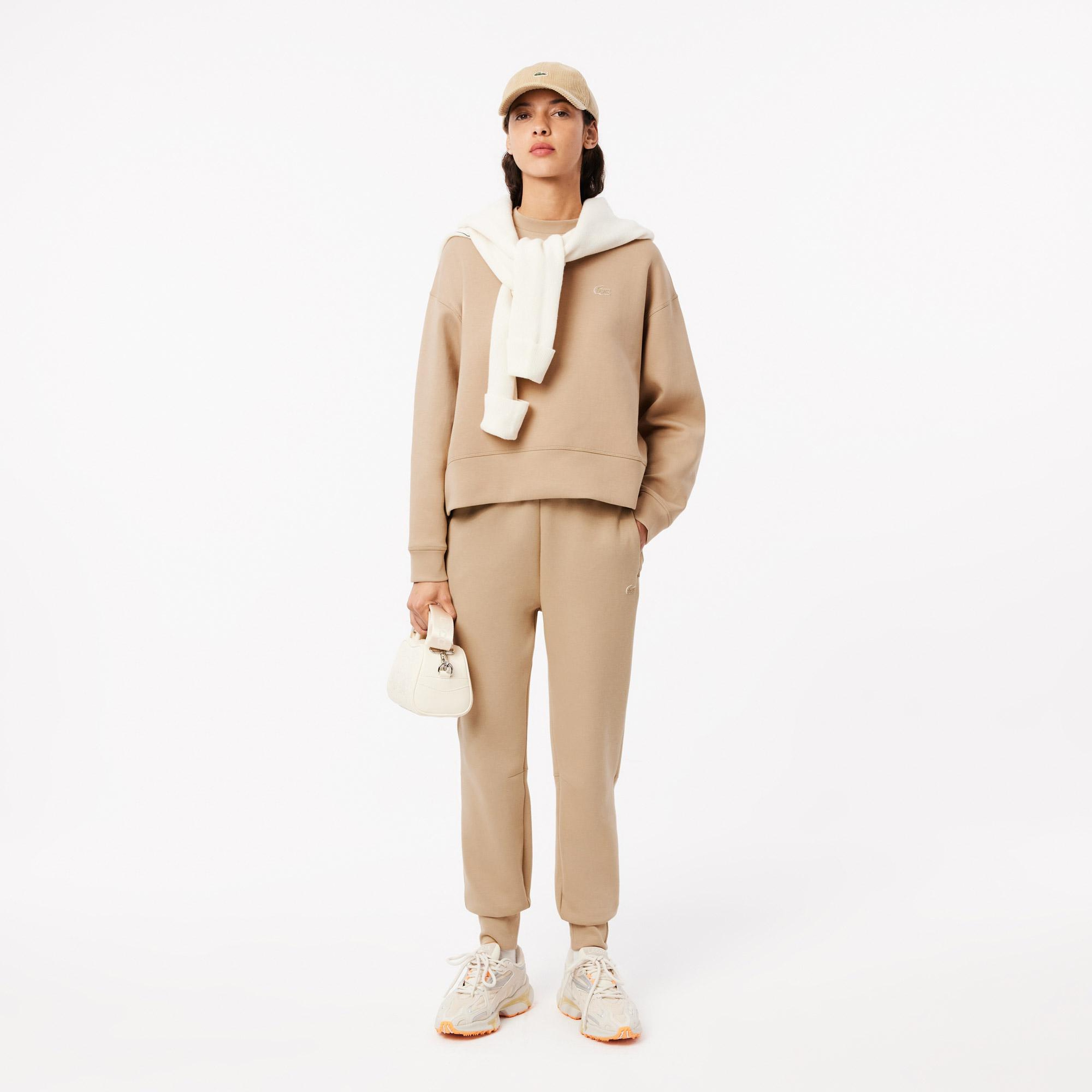 Kadın Oversize Fit Bisiklet Yaka Bej Sweatshirt