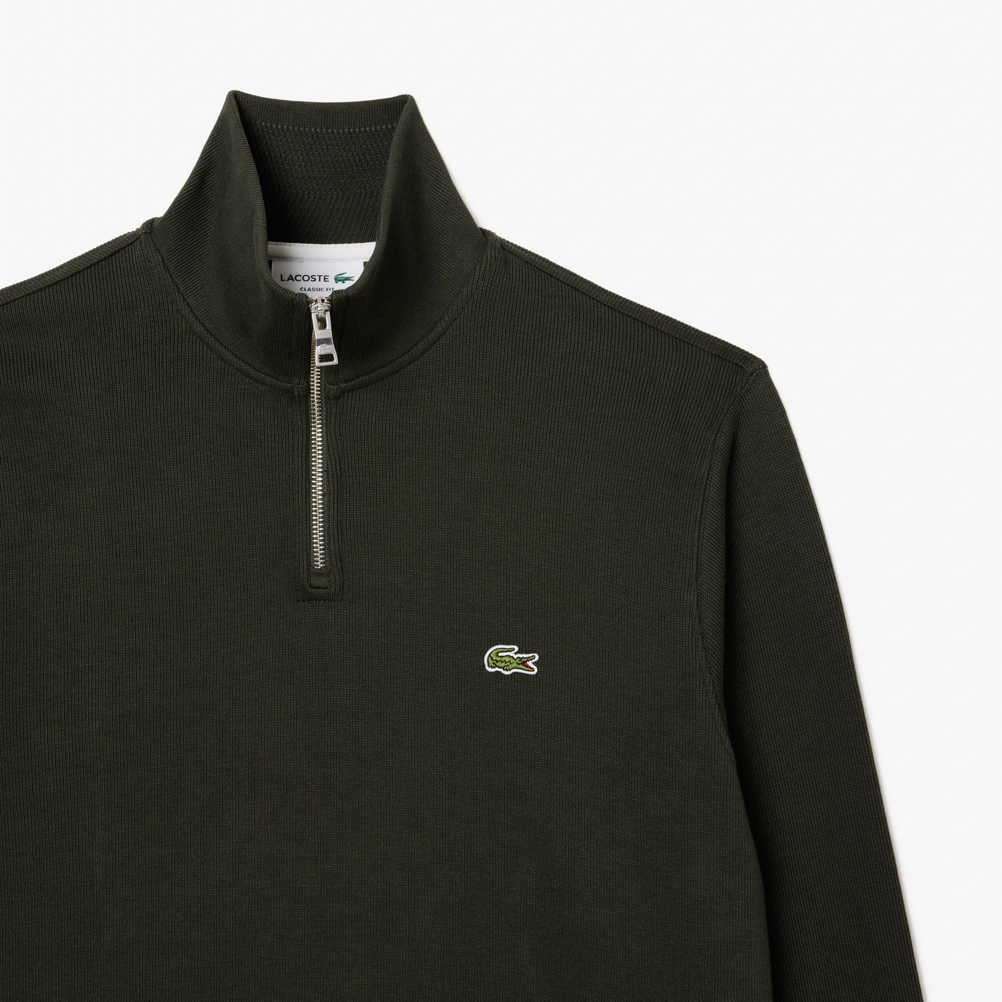 Erkek Classic Fit Yarım Fermuarlı Haki Sweatshirt