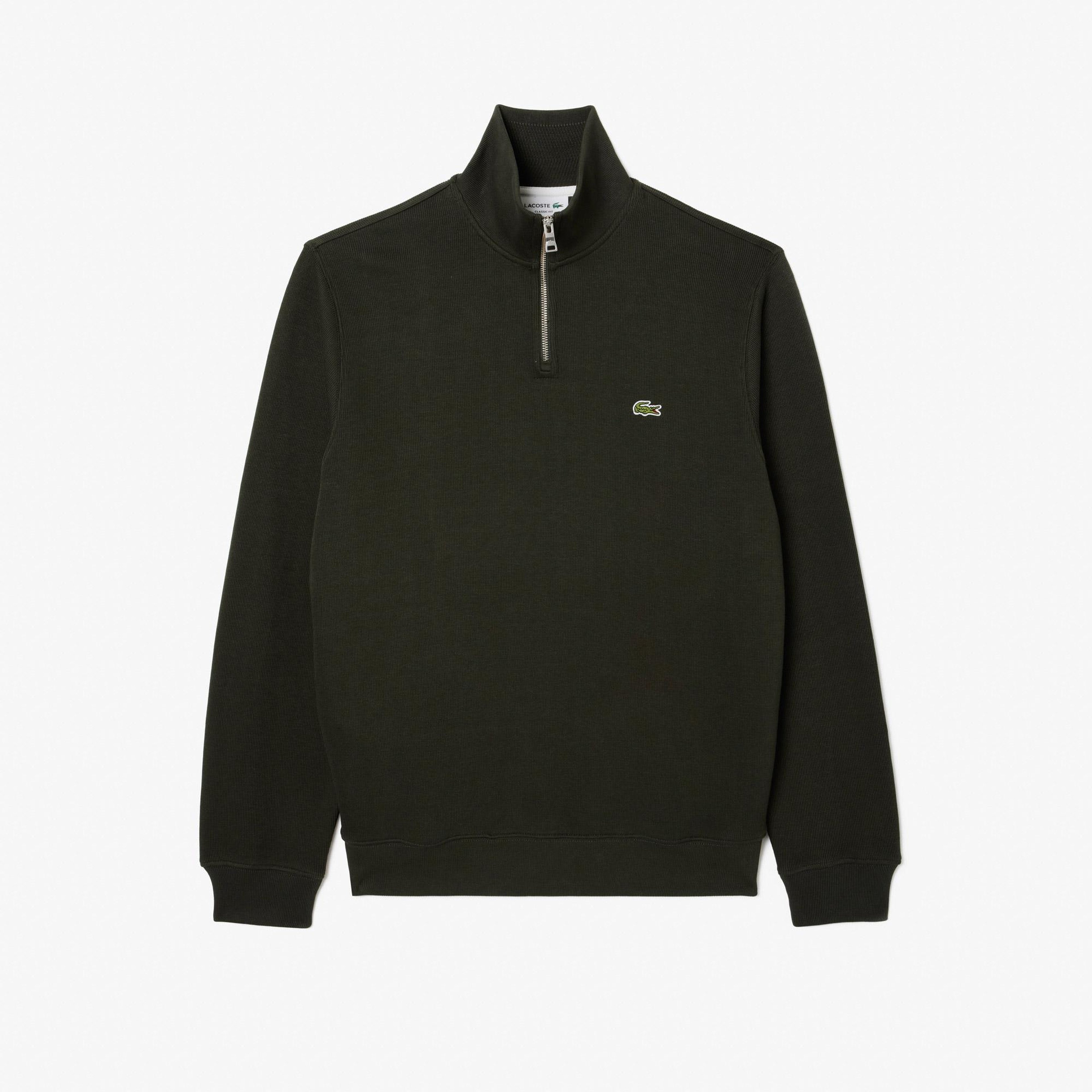 Erkek Classic Fit Yarım Fermuarlı Haki Sweatshirt