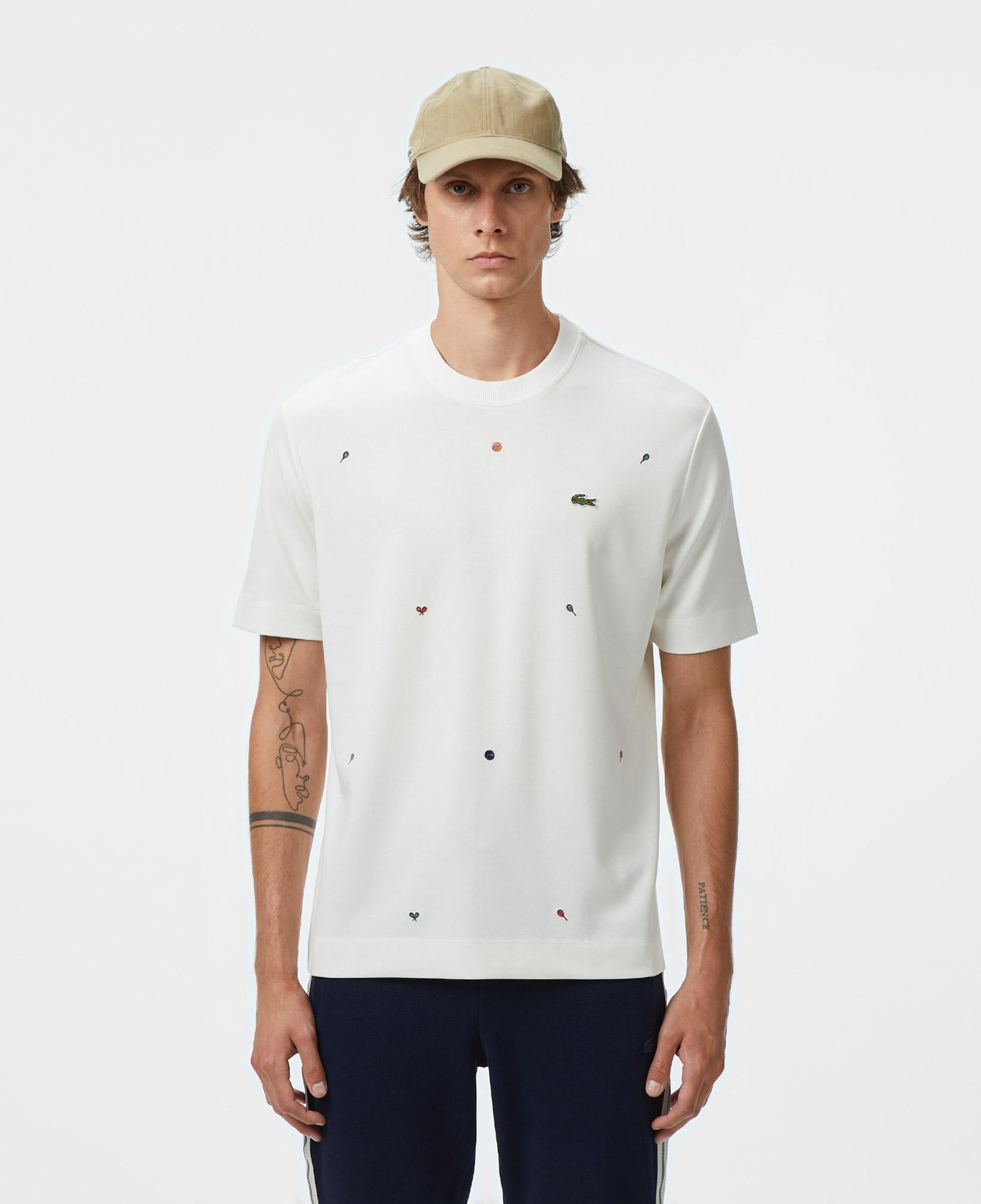 Lacoste Erkek Loose Fit Bisiklet Yaka Desenli Beyaz T-Shirt