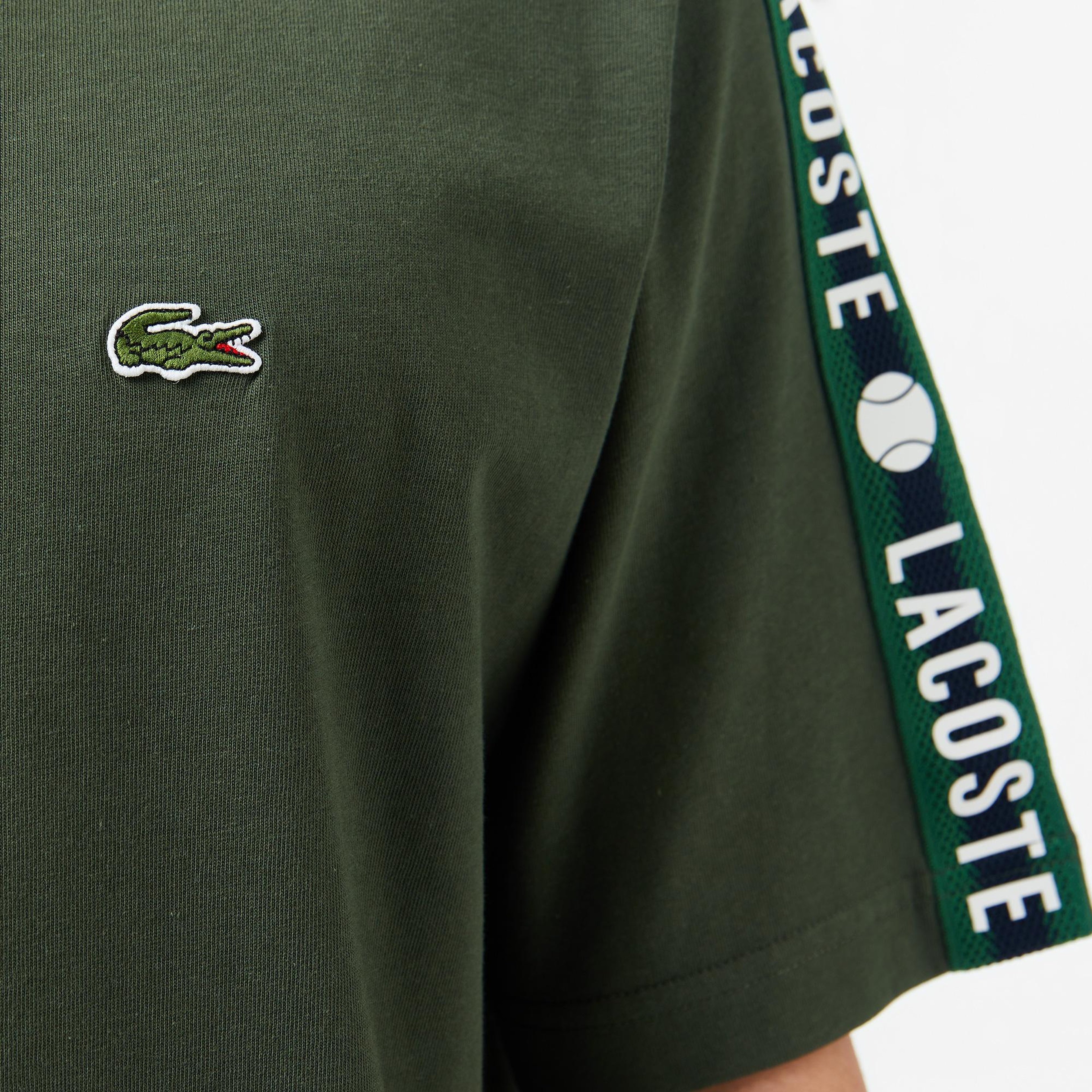 Erkek Relaxed Fit Bisiklet Yaka Baskılı Koyu Yeşil T-Shirt