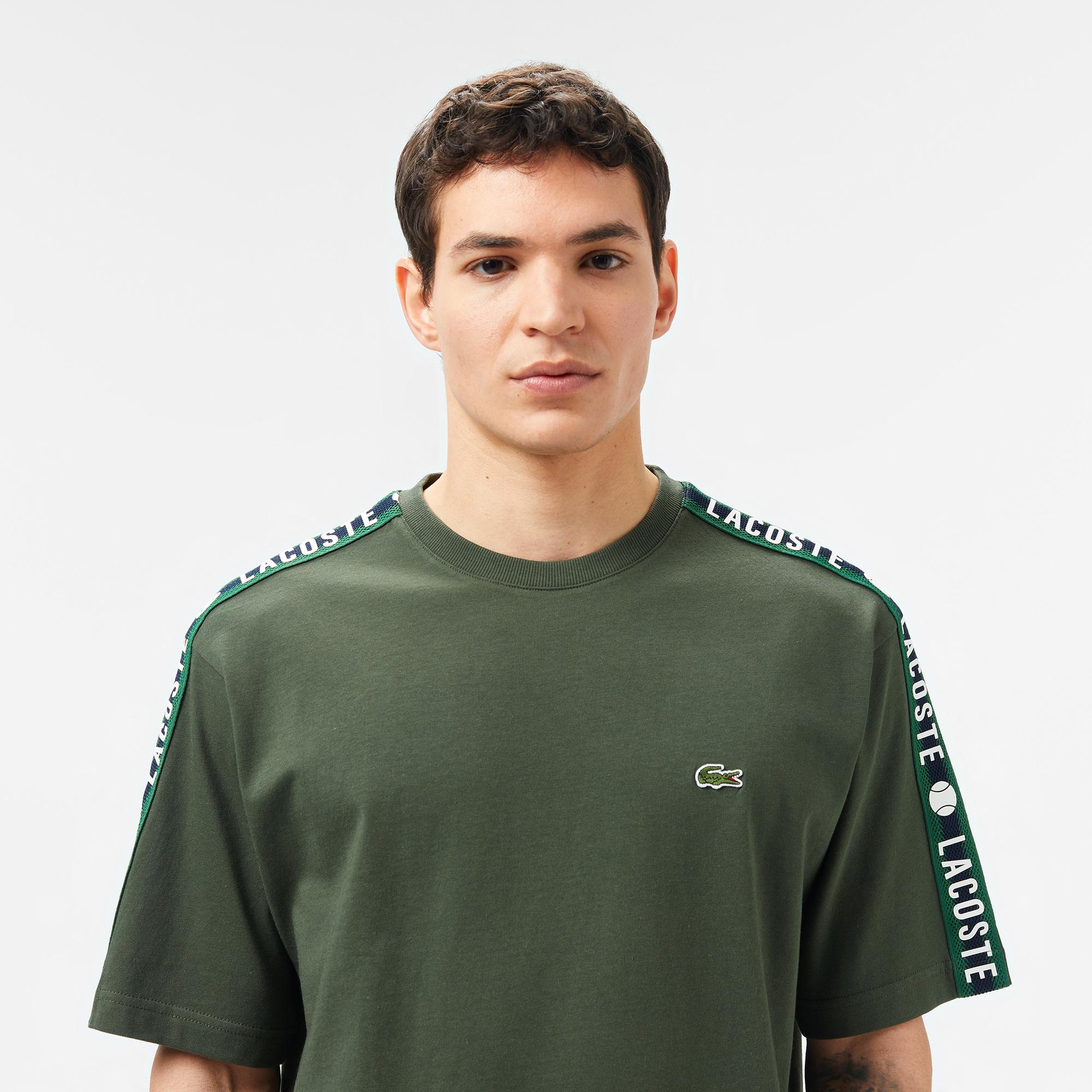 Erkek Relaxed Fit Bisiklet Yaka Baskılı Koyu Yeşil T-Shirt