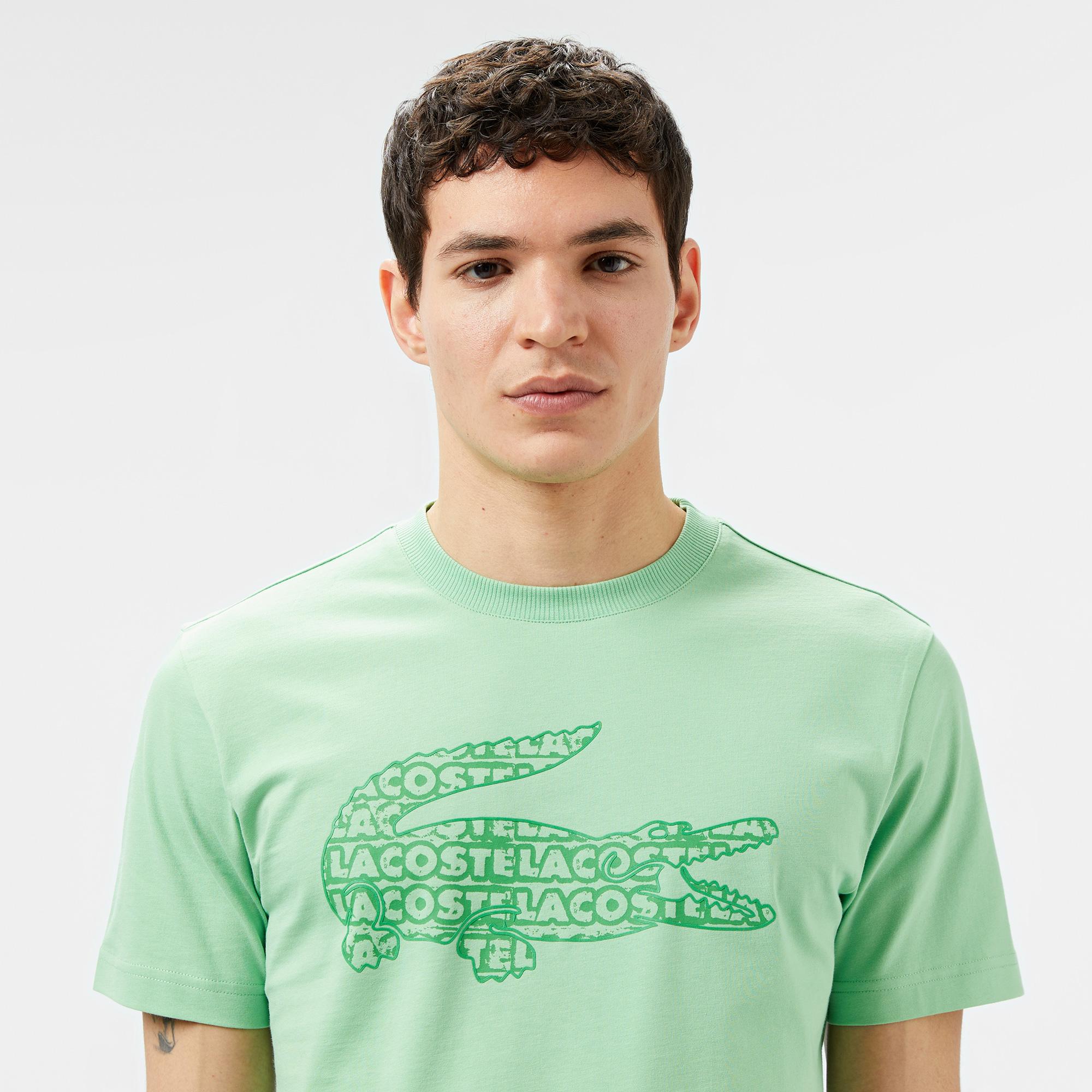 Erkek Regular Fit Bisiklet Yaka Baskılı Açık Yeşil T-Shirt