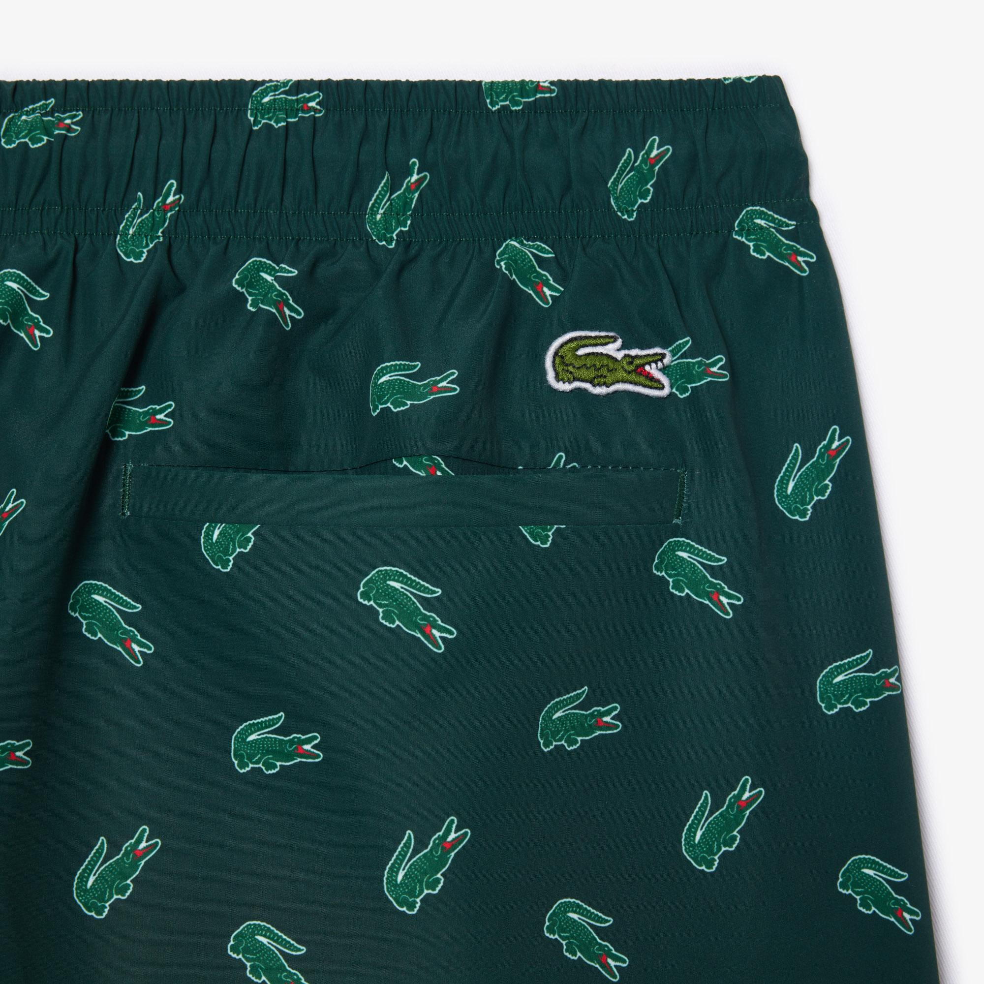 Lacoste Erkek Desenli Yeşil Deniz Şortu